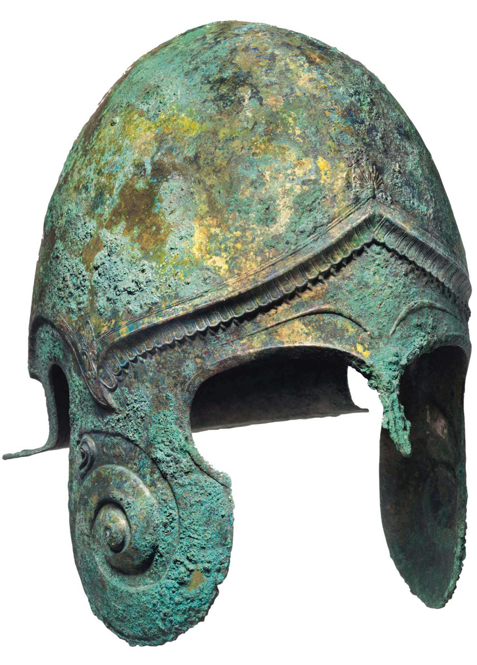 A Greek bronze Chalcidian helmet, Classical period, circa 450-400 BC, sold for $1,039,500 on 28 April 2017 at Christie's in New York