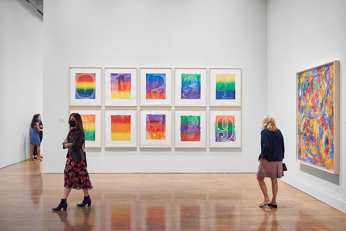 An installation view of the Jasper Johns: Mind/Matter exhibition at the Philadelphia Museum of Art