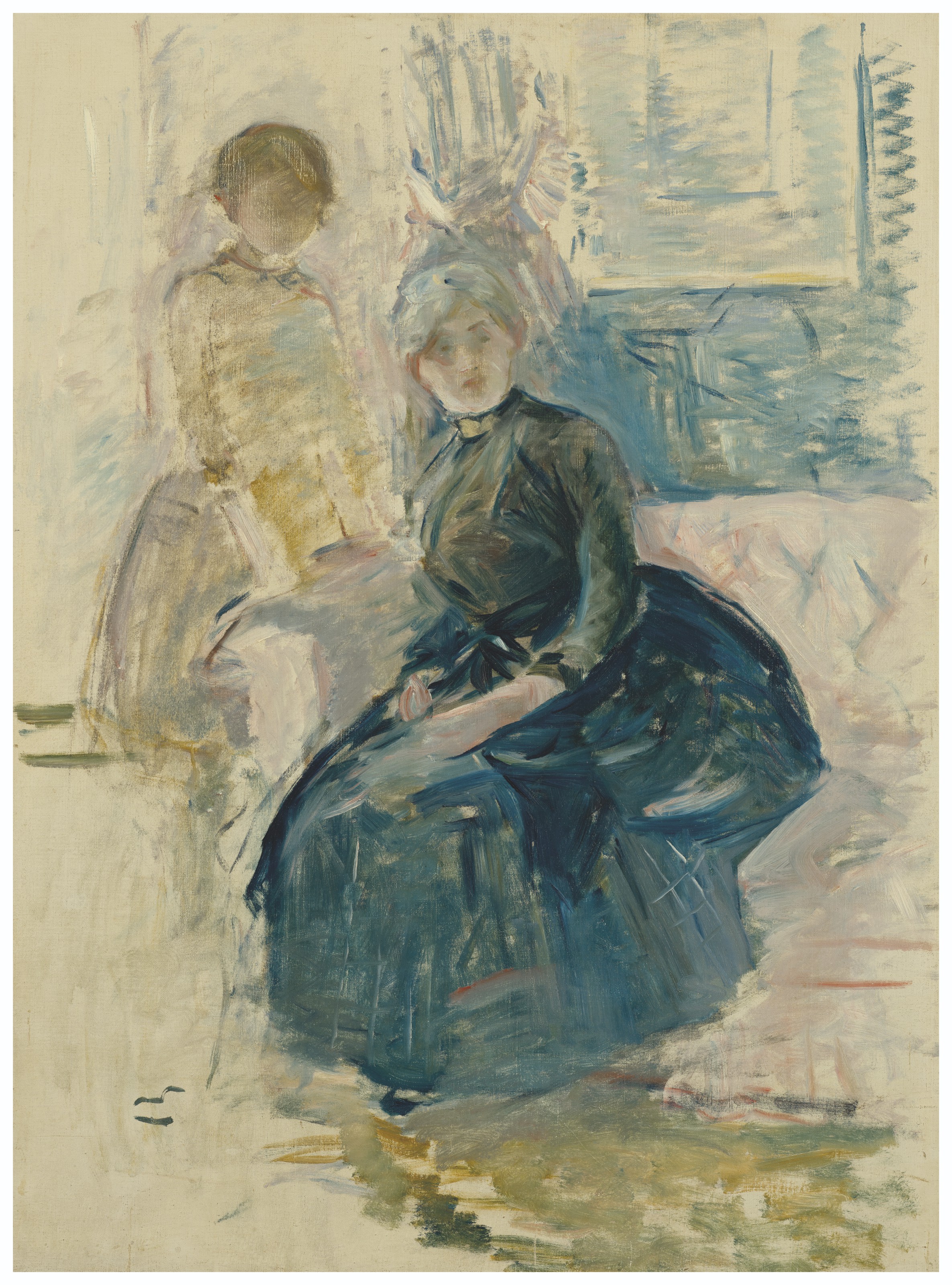 Berthe Morisot, Berthe morisot et sa fille devant une fenêtre, 1887. Oil on canvas. 26⅞ x 19¾ in (68.2 x 50 cm). Estimate: €250,000-350,000. Offered in Paris Avant-garde on 21 October 2021 at Christie’s in Paris