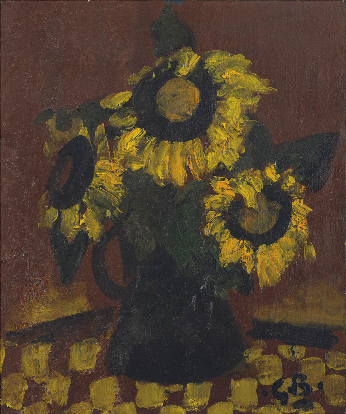 Georges Braque, Vase de tournesols (les trois soleils), 1961. Oil and sand on canvas. 21¾ x 18⅛ in (55 x 46 cm). Estimate: €150,000-250,000. Offered in Paris Avant-garde on 21 October 2021 at Christie’s in Paris
