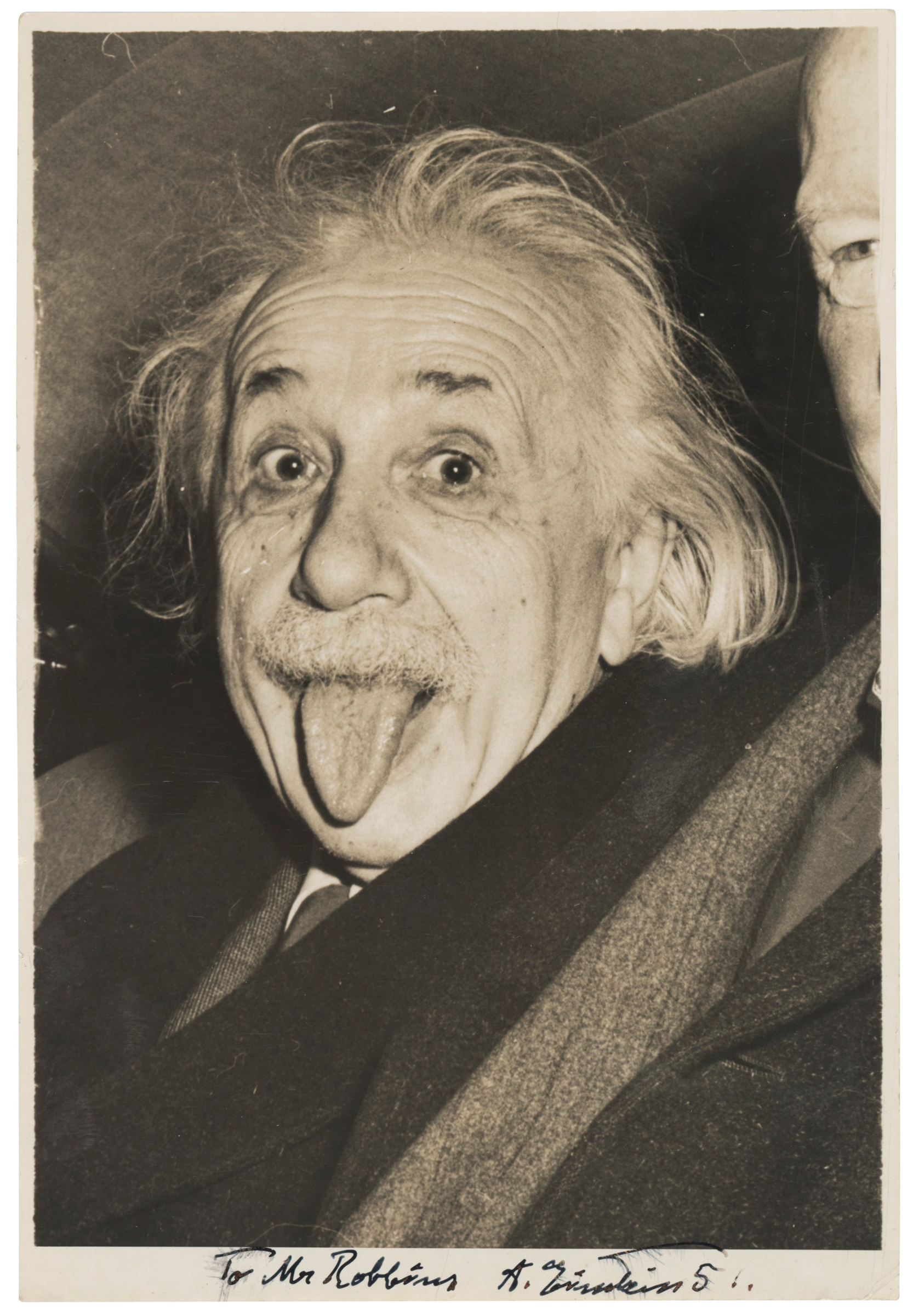 Albert Einstein (1879-1955), photograph signed (‘A. Einstein’) and inscribed to [A.C.] Robbins, 1951. Sold for £56,250 on 15 December 2021 at Christie’s in London