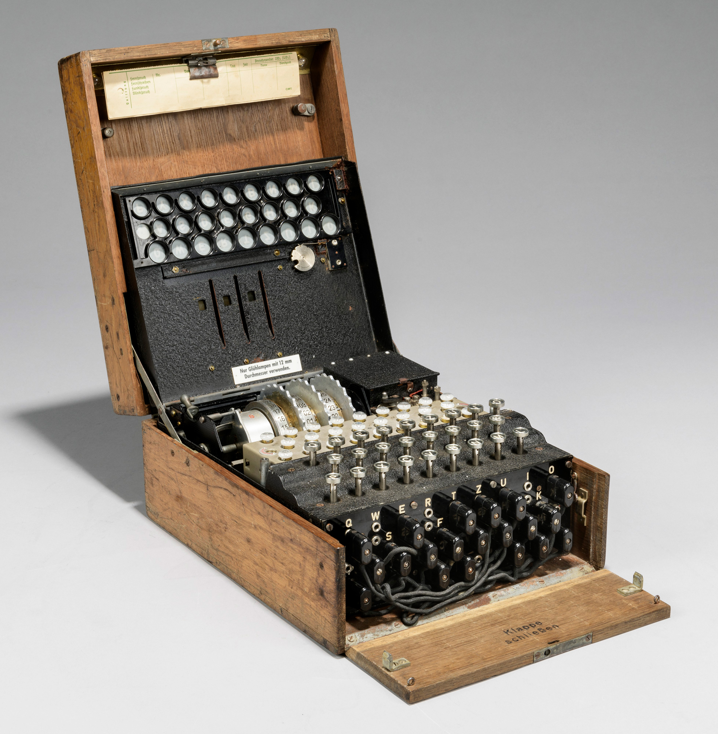 A three-rotor Enigma enciphering machine. Heimsoeth und Rinke, c.1942/3. 13¼ x 11 x 6 in (34 x 28 x 15 cm). Price on application. Offered via Christie’s Private Sales