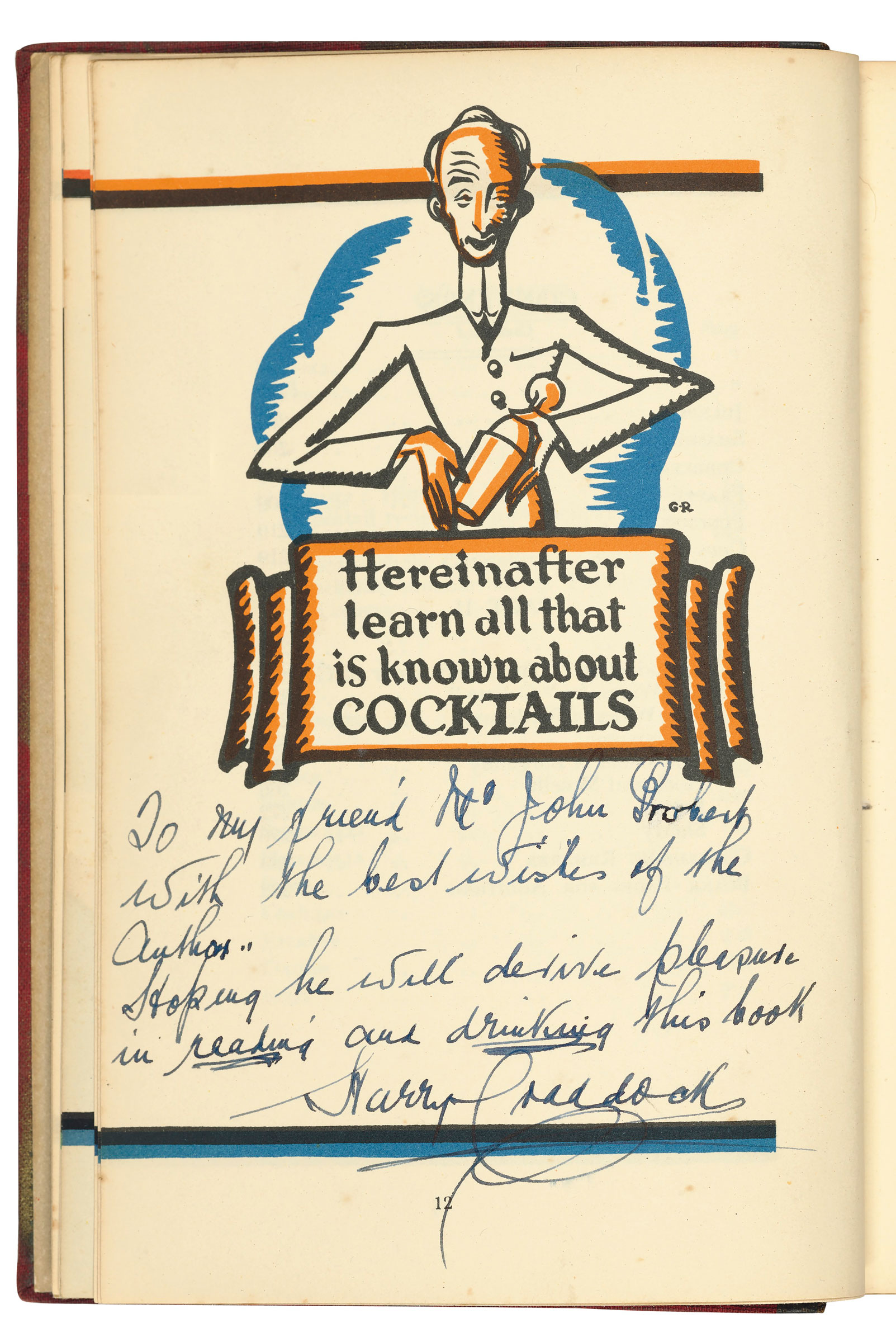 Craddock's inscription to his friend John Probert, possibly a patron of the American Bar at the Savoy