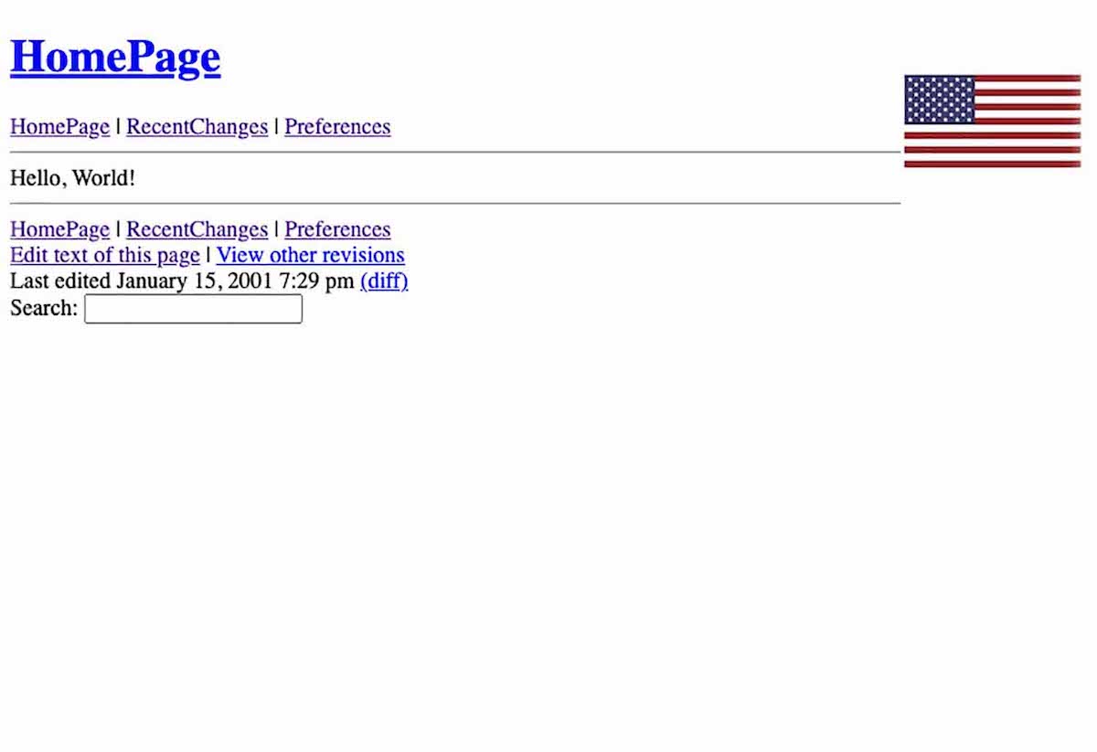Jimmy Wales (b. 1966), "Hello, World!" the first edit to the Wikipedia Home Page, 15 January 2001. Non-fungible token. Digital sculpture comprised of "Hello, World" wiki database files, perl cgi-script, digital rendering, url to live website. Offered in The Birth of Wikipedia, until 15 December 2021, Online