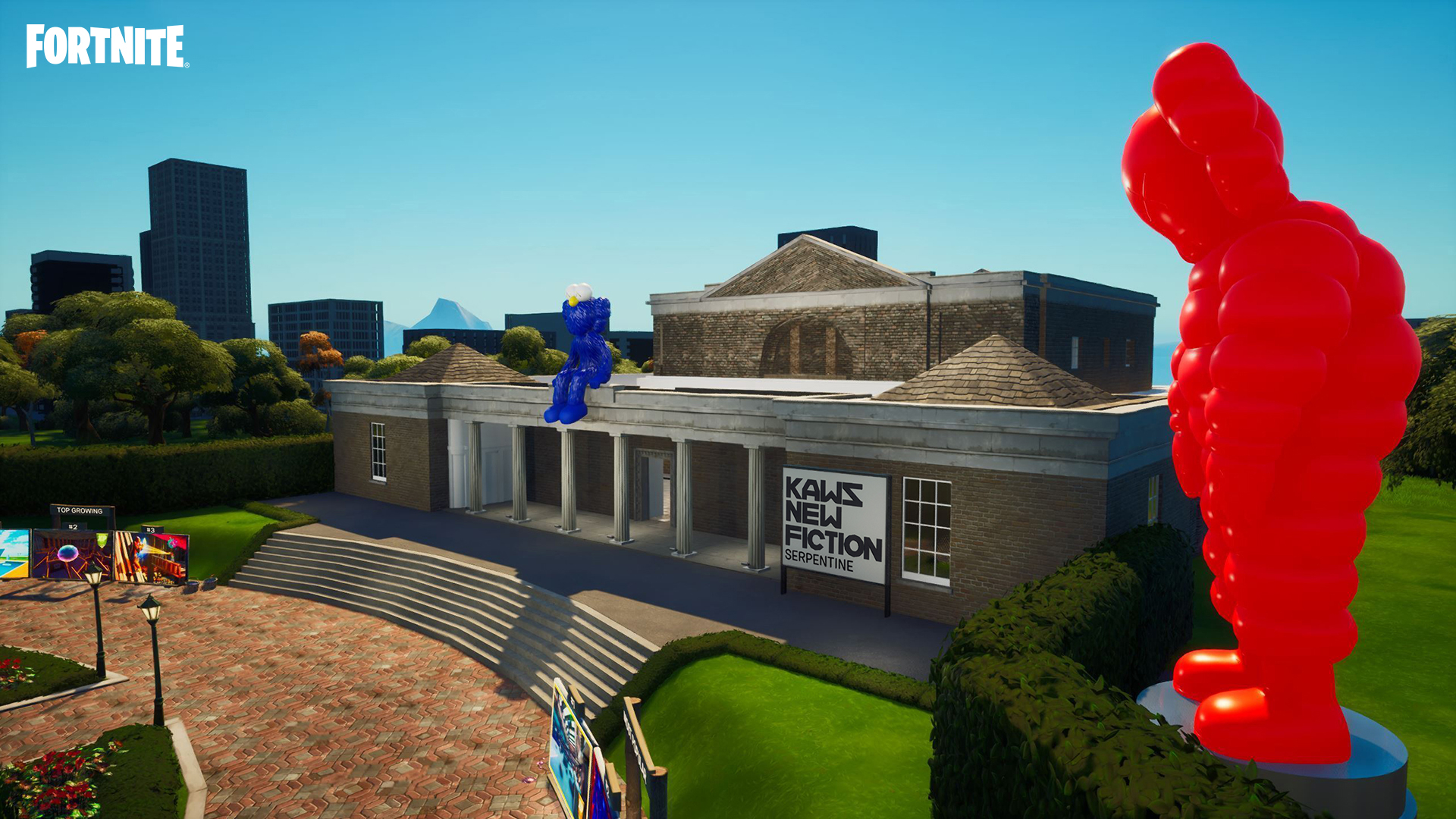 KAWS: NEW FICTION as seen in the virtual world of Fortnite. © Epic Games