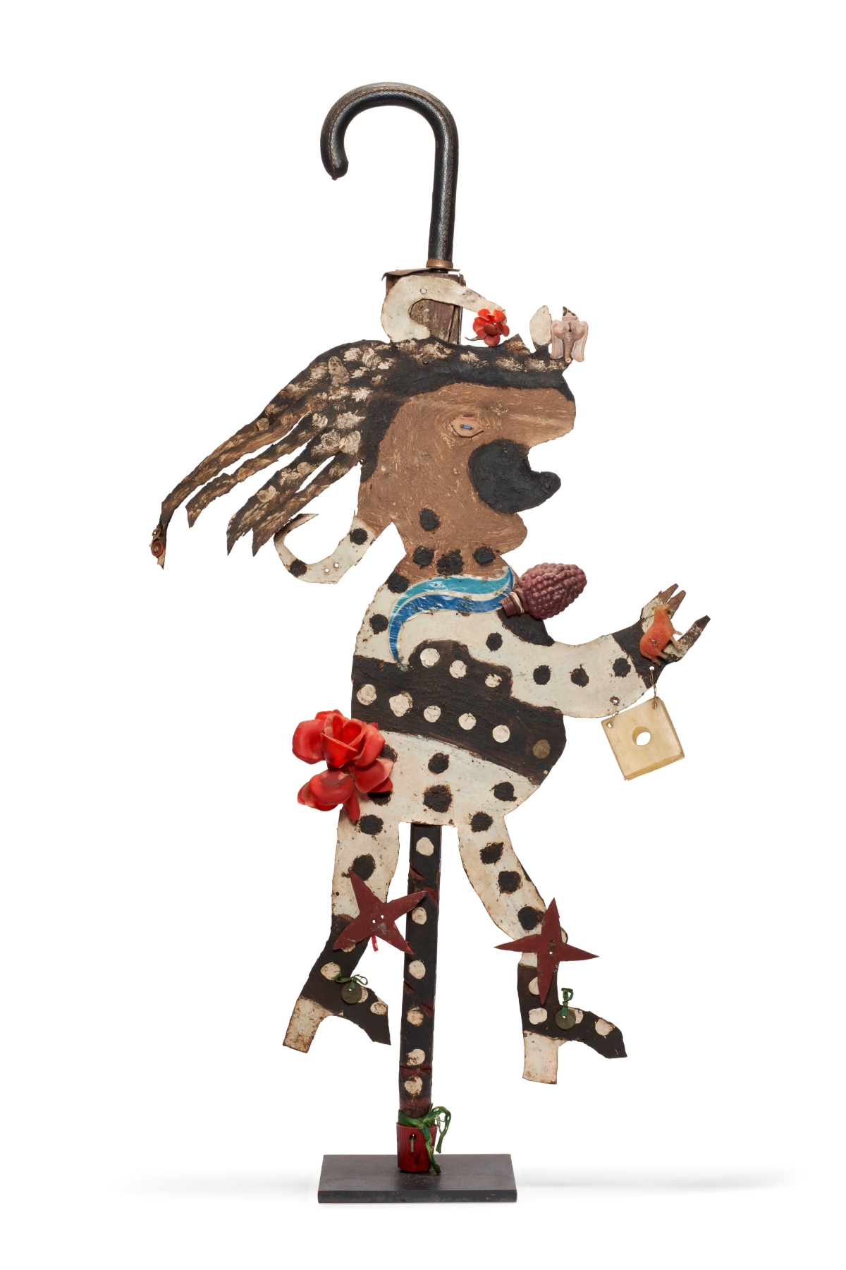 David Butler (1898-1997), Walking Stick with Figure, c. 1975. Paint on metal, plastic and umbrella handle. 34 x 13¼ x 6 in (86 x 34 cm). Estimate: $4,000-8,000. Offered in Outsider Art on 3 February 2022 at Christie's in New York