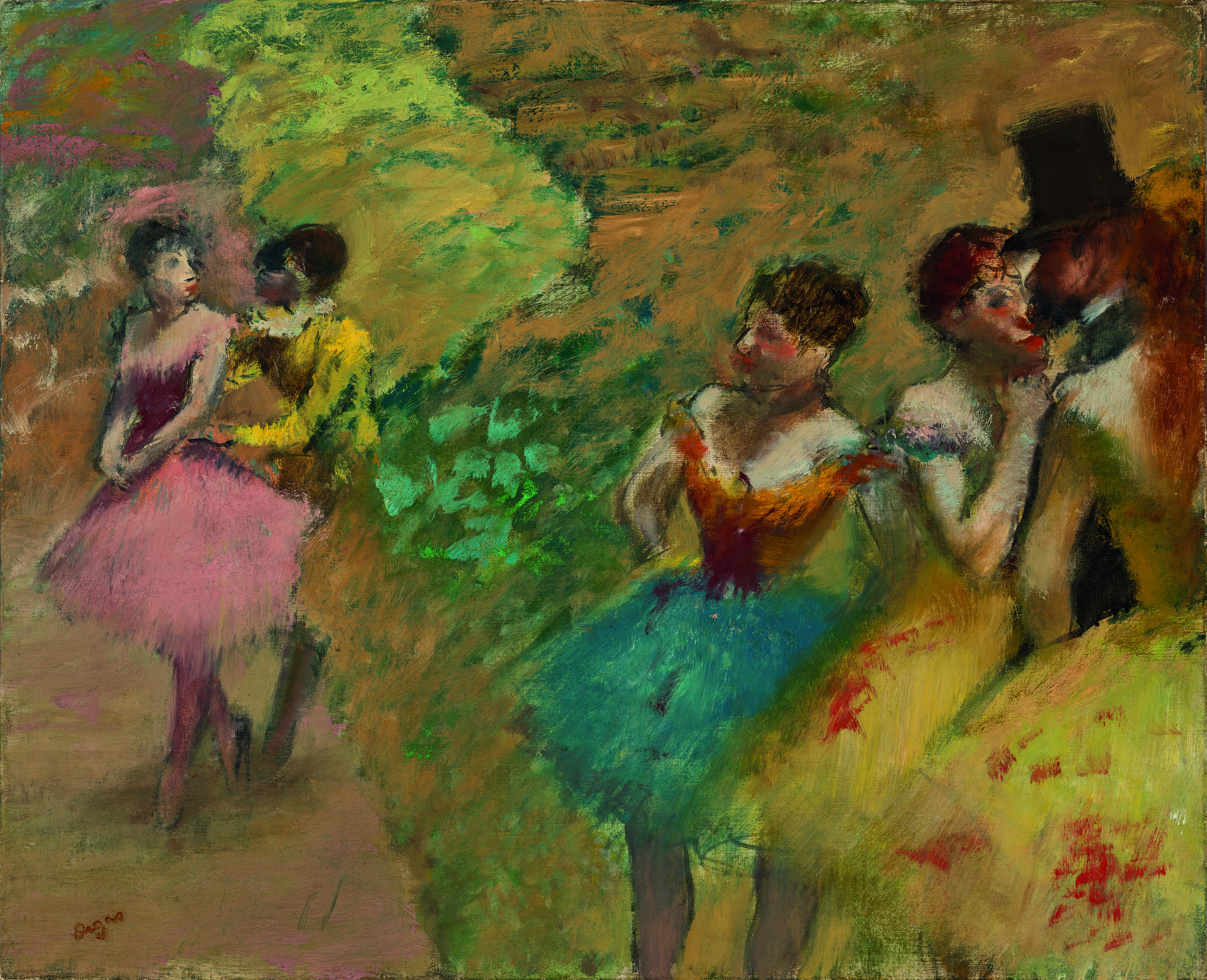 Edgar Degas (1834-1917), Danseuses (Les coulisses de l'Op&eacute;ra), c. 1886. Oil on canvas. 19⅝ x 24 in (49.8 x 60.9 cm). Estimate: &euro;2,000,000-3,000,000. Offered in Oeuvres Modernes sur papier / Art Impressionniste et Moderne on 31 March at Christie&rsquo;s in Paris