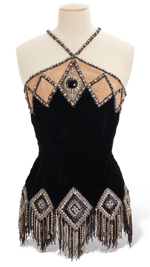 Bustier after a drawing by Erté (Romain De Tirtoff), costume made by Karinska for “La Veuve rusée’’. Black velvet, embroidered with rhinestones and steel beads. Estimate: €600-800. Offered in Collection Roland Petit & Zizi Jeanmaire: un patrimoine pour la danse on 25 March-6 April at Christie’s, Online