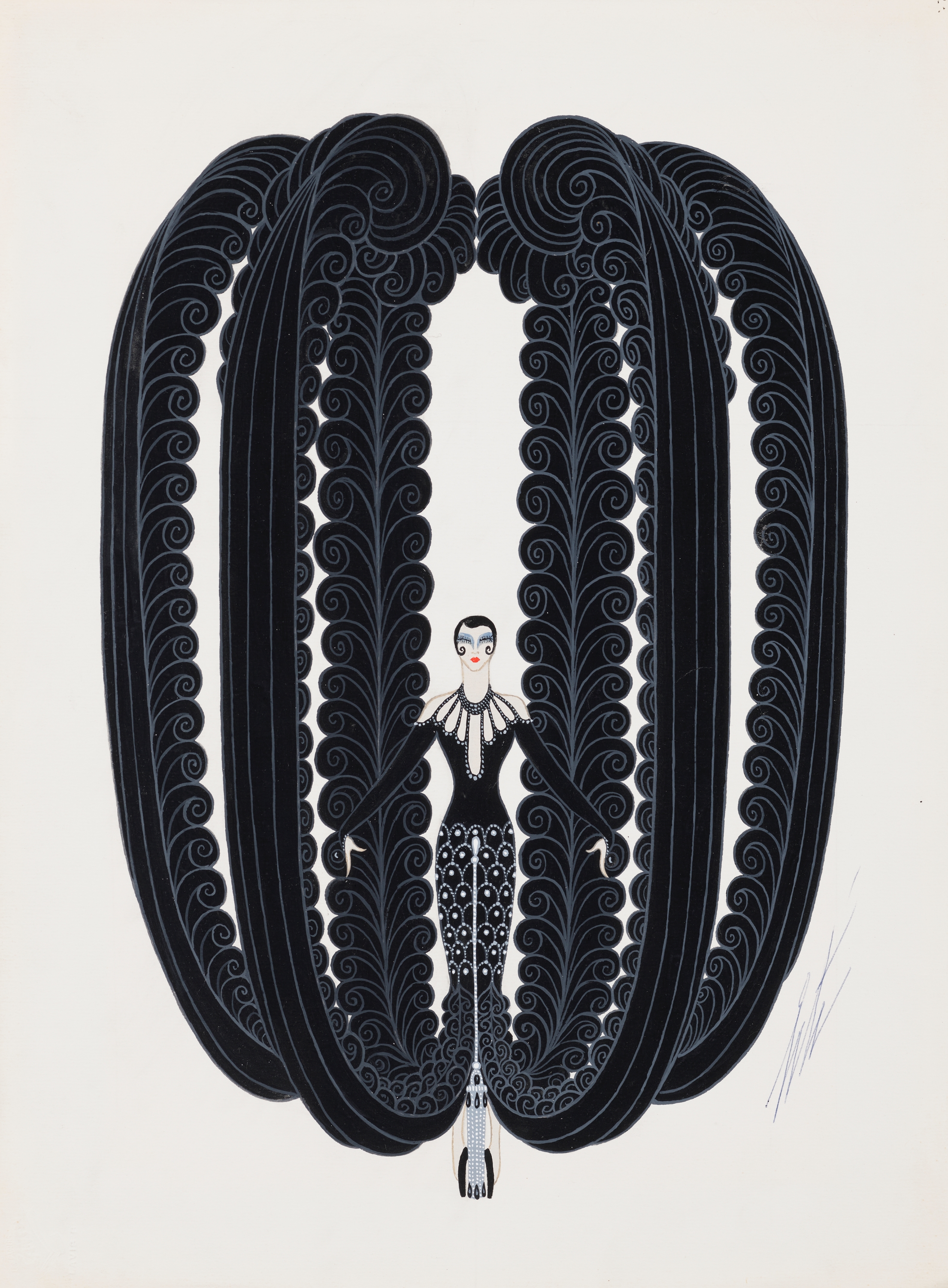 Ert&eacute; (1892-1990), Projets non r&eacute;alis&eacute;s pour une revue. Gouache on paper. 11⅖ x 8&frac14; in (29 x 21 cm). Estimate: &euro;10,000-15,000. Offered in Collection Roland Petit &amp; Zizi Jeanmaire: un patrimoine pour la danse on 25 March-6 April at Christie&rsquo;s, Online