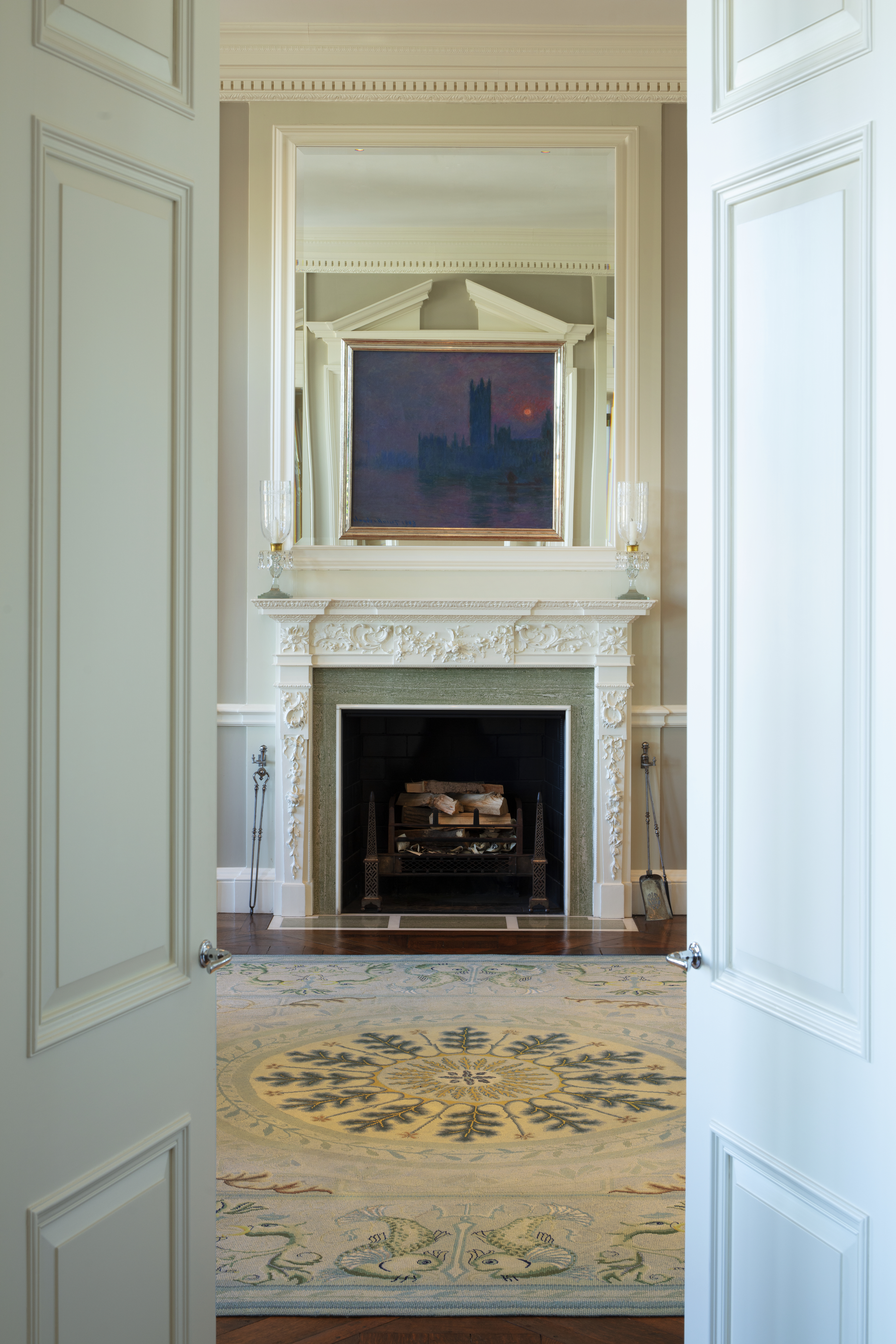 Installation view, Claude Monet (1840-1926), Le Parlement, soleil couchant, 1903 in Mrs. Bass's New York apartment. Oil on canvas. 32 x 36¼ in (81.2 x 92 cm). Estimate: $40,000,000-60,000,000. Offered in The Collection of Anne H. Bass on 12 May 2022 at Christie's in New York. Photograph © 2022 Visko Hatfield