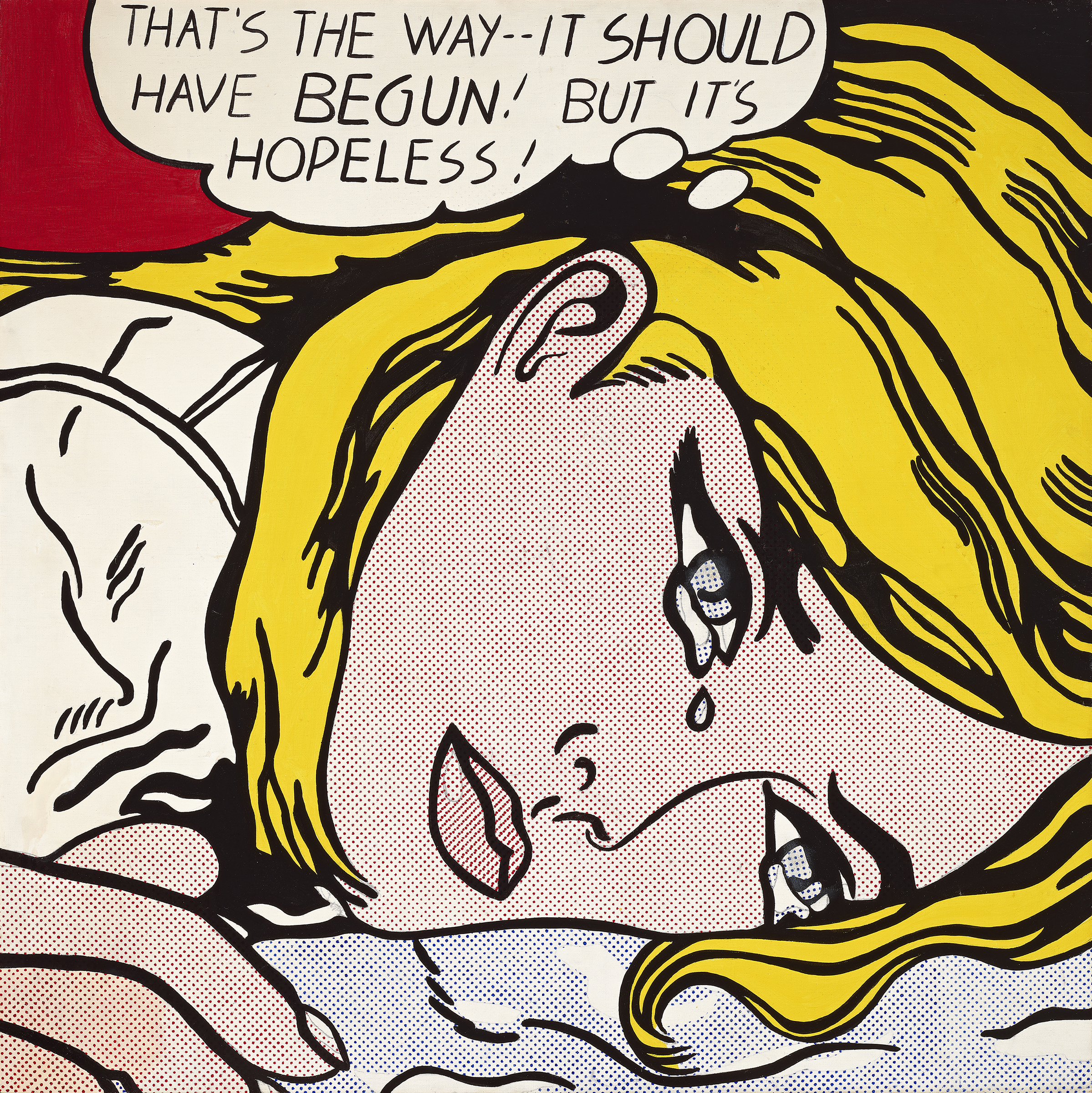 Sturtevant (1924-2014), Lichtenstein But It's Hopeless, 1969-70. Oil and acrylic on canvas. 43&frac12; x 44 in (110.5 x 111.8 cm). Estimate: $600,000-800,000. Offered in&nbsp;The Collection of Thomas and Doris Ammann&nbsp;on 9 May 2022 at Christie&rsquo;s in New York