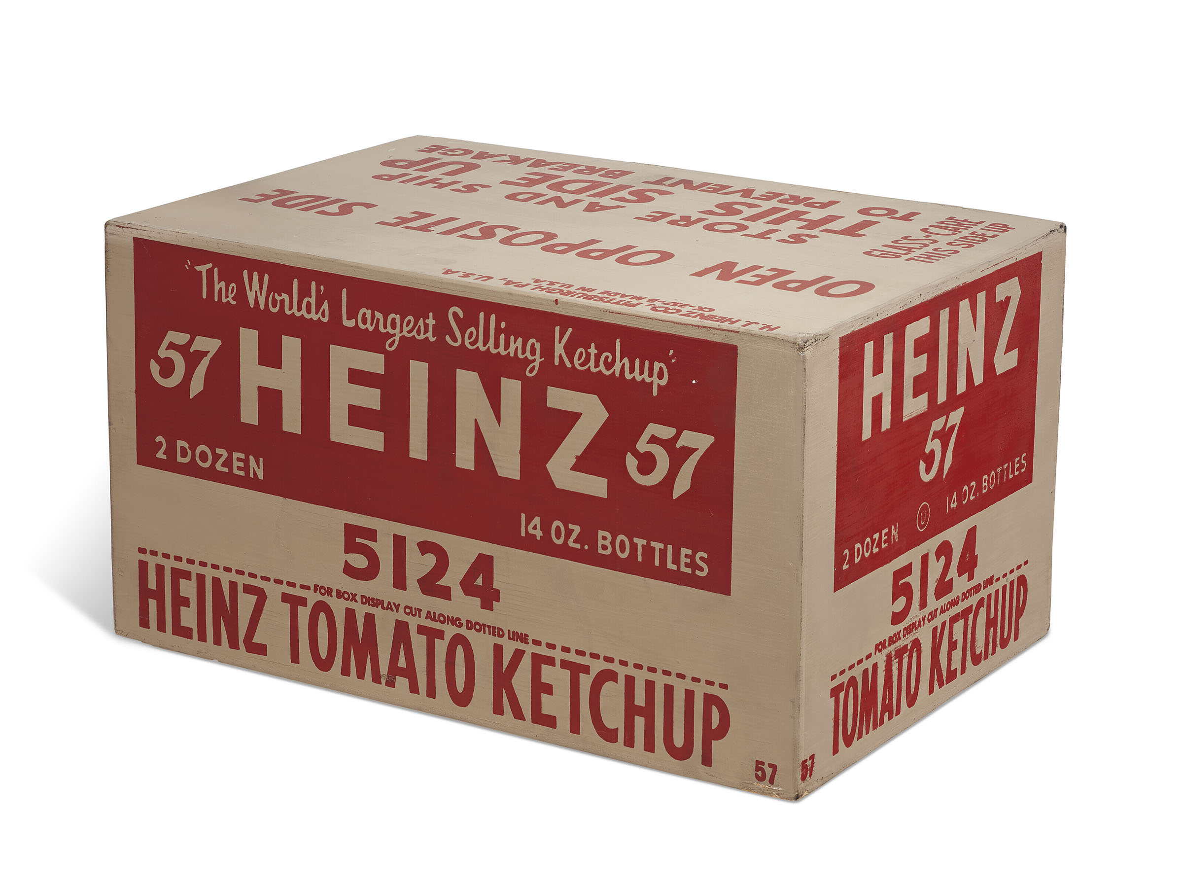 Andy Warhol (1928-1987), Heinz Tomato Ketchup Box, 1964. Silkscreen ink and house paint on plywood. 8&frac12; x 15&frac12; x 10&frac12; in (21.6 x 39.4 x 26.7 cm). Estimate: $250,000-350,000. Offered in&nbsp;The Collection of Thomas and Doris Ammann&nbsp;on 9 May 2022 at Christie&rsquo;s in New York