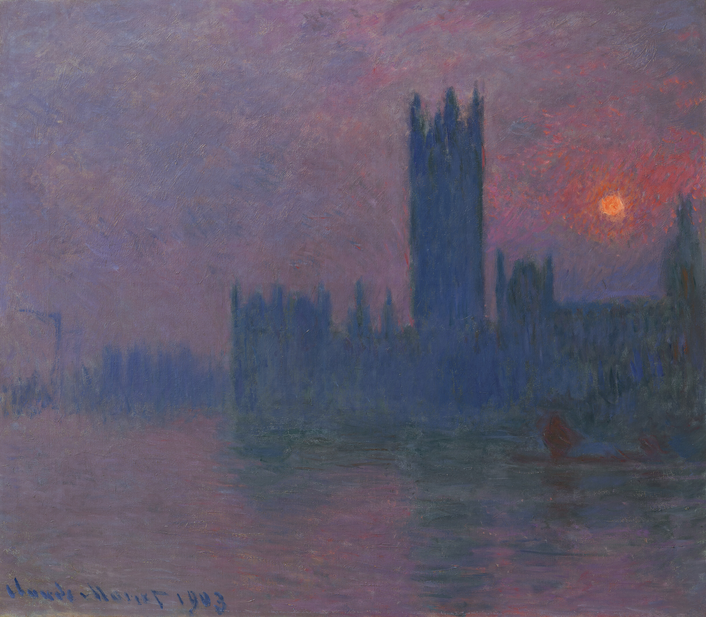 Claude Monet (1840-1926), Le Parlement, soleil couchant, 1900-1903. Oil on canvas. 32 x 36¼ in (81.2 x 92 cm). Sold for $75,960,000 in The Collection of Anne H. Bass on 12 May 2022 at Christie's in New York