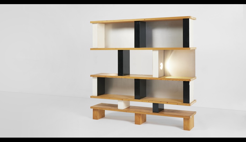 Charlotte Perriand (1903-99), Bibliothèque plots bookcase, as seen at 18 rue Las Cases, Paris, 1986. Photo: Jacques Barsac / Archives Charlotte Perriand / © Adagp, Paris, 2022. Painted fir, fir and aluminium. 66½ x 67⅞ x 13 in (169 x 172.5 x 33 cm). Estimate: €150,000-200,000. Offered in Design on 25 May 2022 at Christie's in Paris