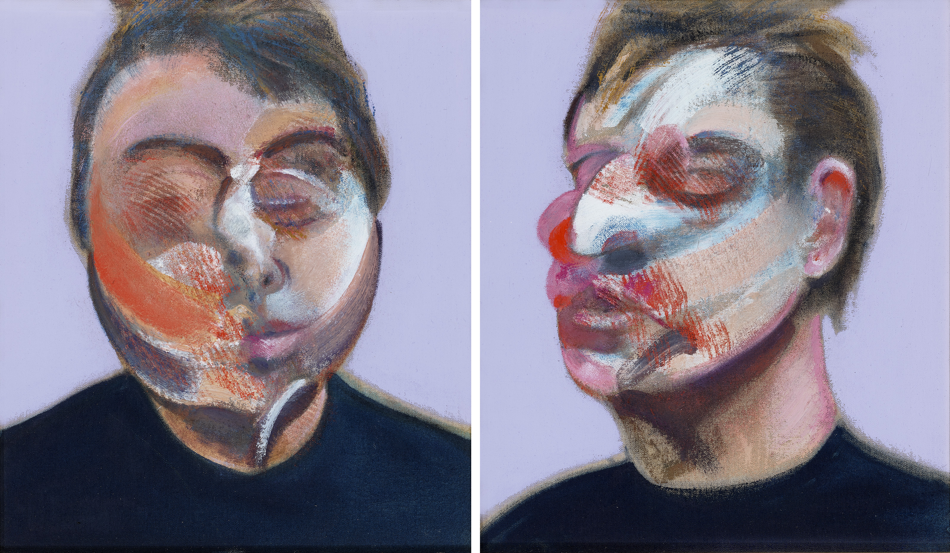 Francis Bacon (1909-1992), Two Studies for a Self-Portrait, 1970. Oil on canvas, in two parts. Each: 14 x 12 in (35.5 x 30.5 cm)