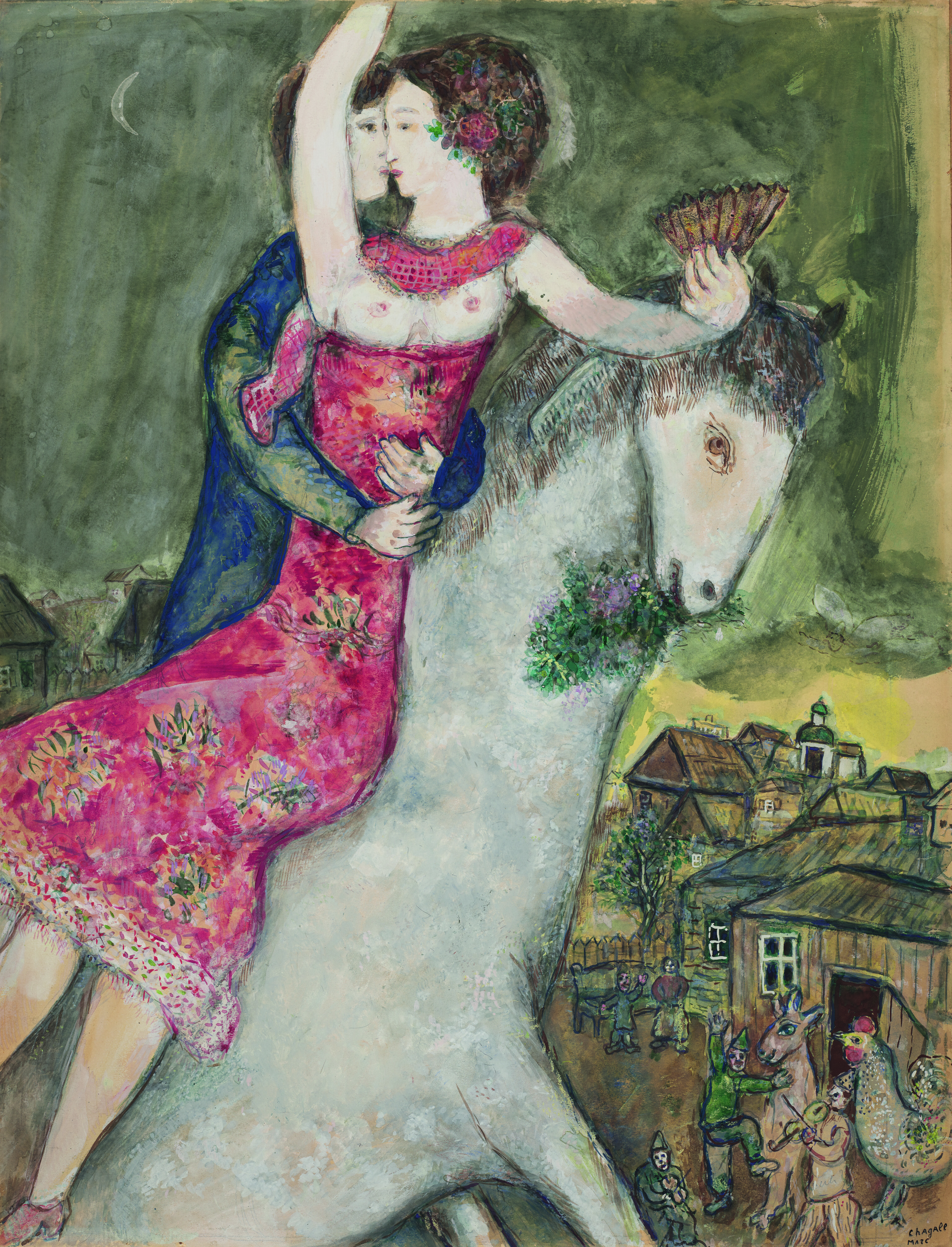 Marc Chagall (1887-1985), L'Écuyère; étude, 1931. Gouache and pencil on paper laid down on board. 64 x 48.8 cm. (25 1⁄4 x 19 1⁄4 in.). Estimate: €1,000,000-1,500,000. Offered in Le Grand Style: An apartment on the Quai d'Orsay designed by Alberto Pinto, 30 June at Christie's Paris.