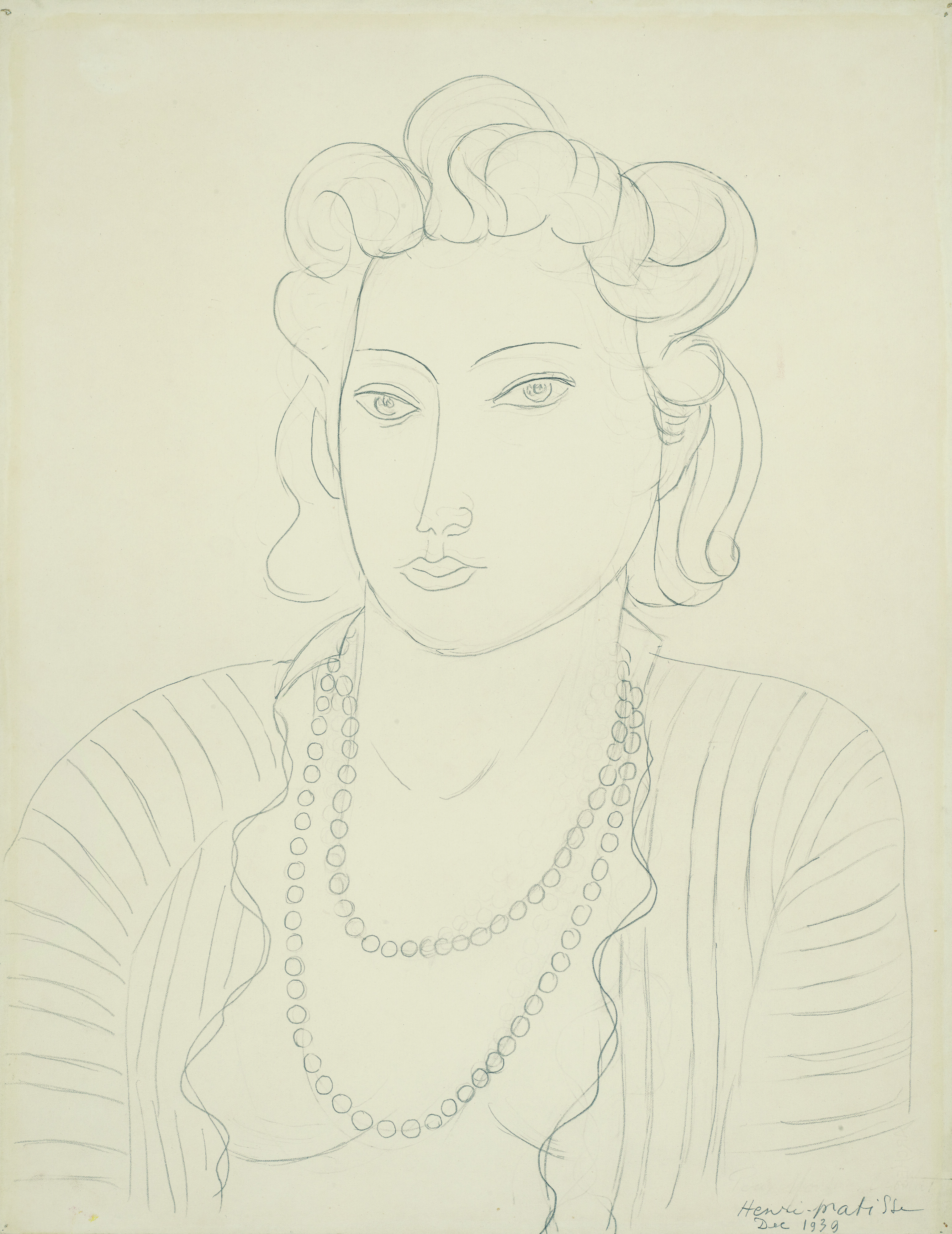 Henri Matisse (1869-1954), Portrait de Micheline, 1939. Pencil on paper. 52.8 x 40.5 cm. (20 3⁄4 x 16 in.). Estimate: €450,000-650,000. Offered in Le Grand Style: An apartment on the Quai d'Orsay designed by Alberto Pinto, 30 June at Christie's Paris.