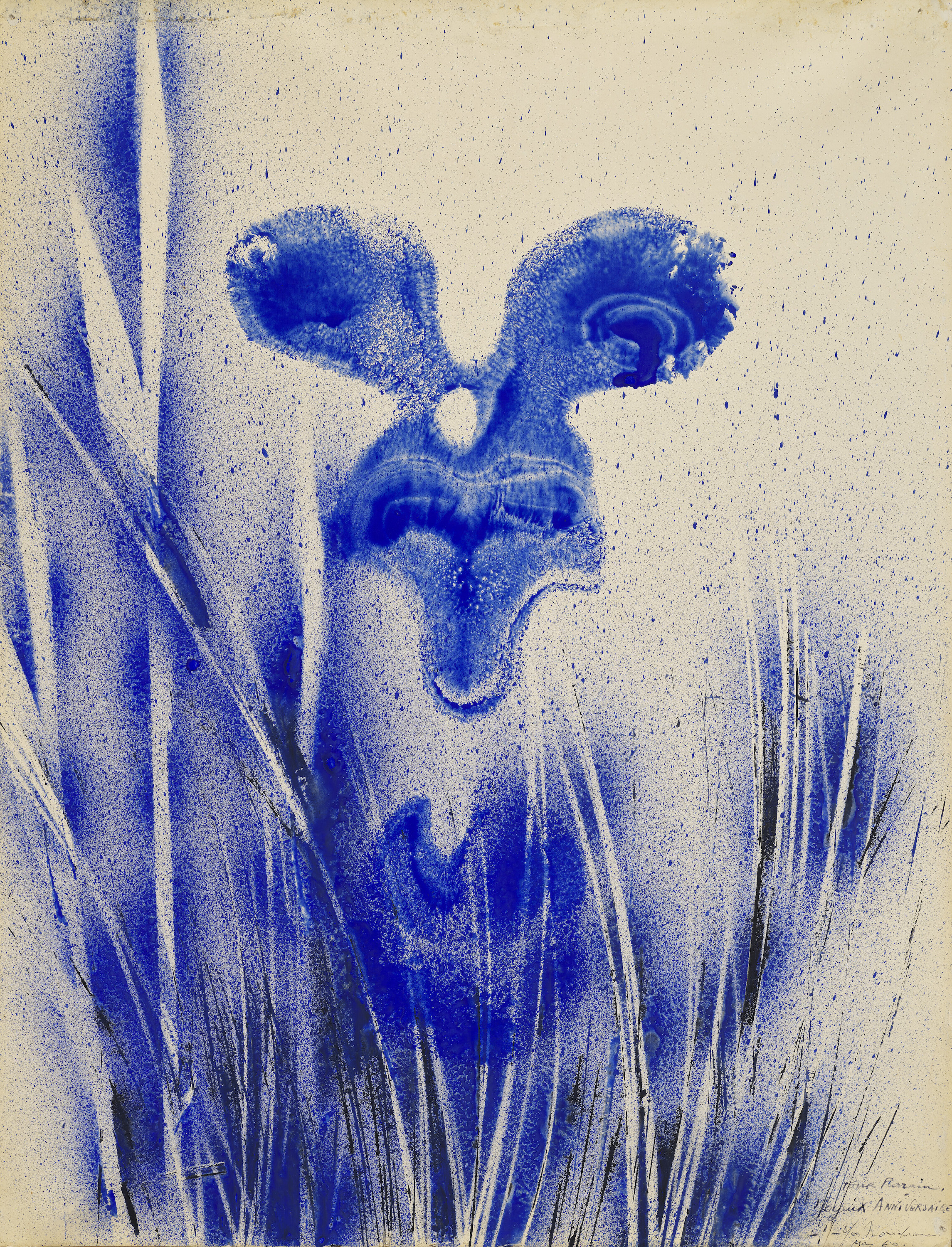 Yves Klein (1928-62), Cosmogonie sans titre, 1960. Pigment and synthetic resin on paper laid on canvas. 25 5⁄8 x 19 5⁄8 in. (65 x 50 cm.). Estimate: €2,500,000-3,500,000. Offered in 20th/21st Century: Paris Evening Sale on 28 June 2022 at Christie's Paris