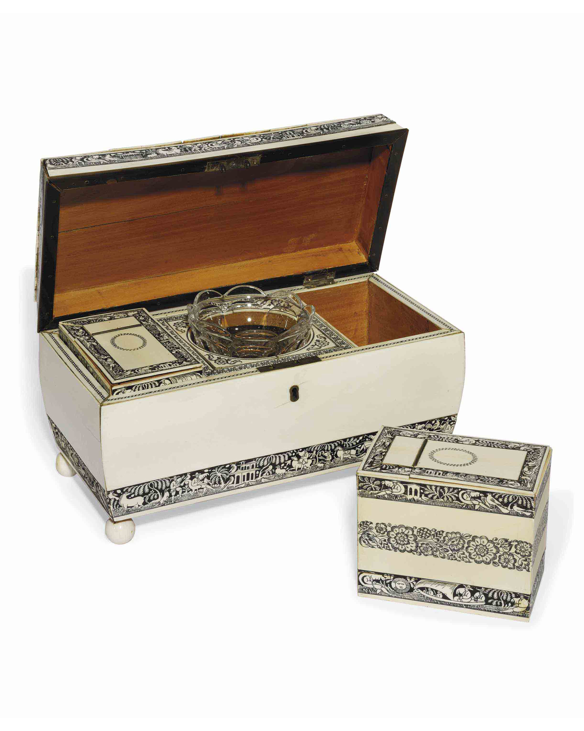 A Vizagapatam tea caddy, Indian, early 19th century, sold for £4,750 on 15 September 2011 at Christie's in Cowdray Park, West Sussex
