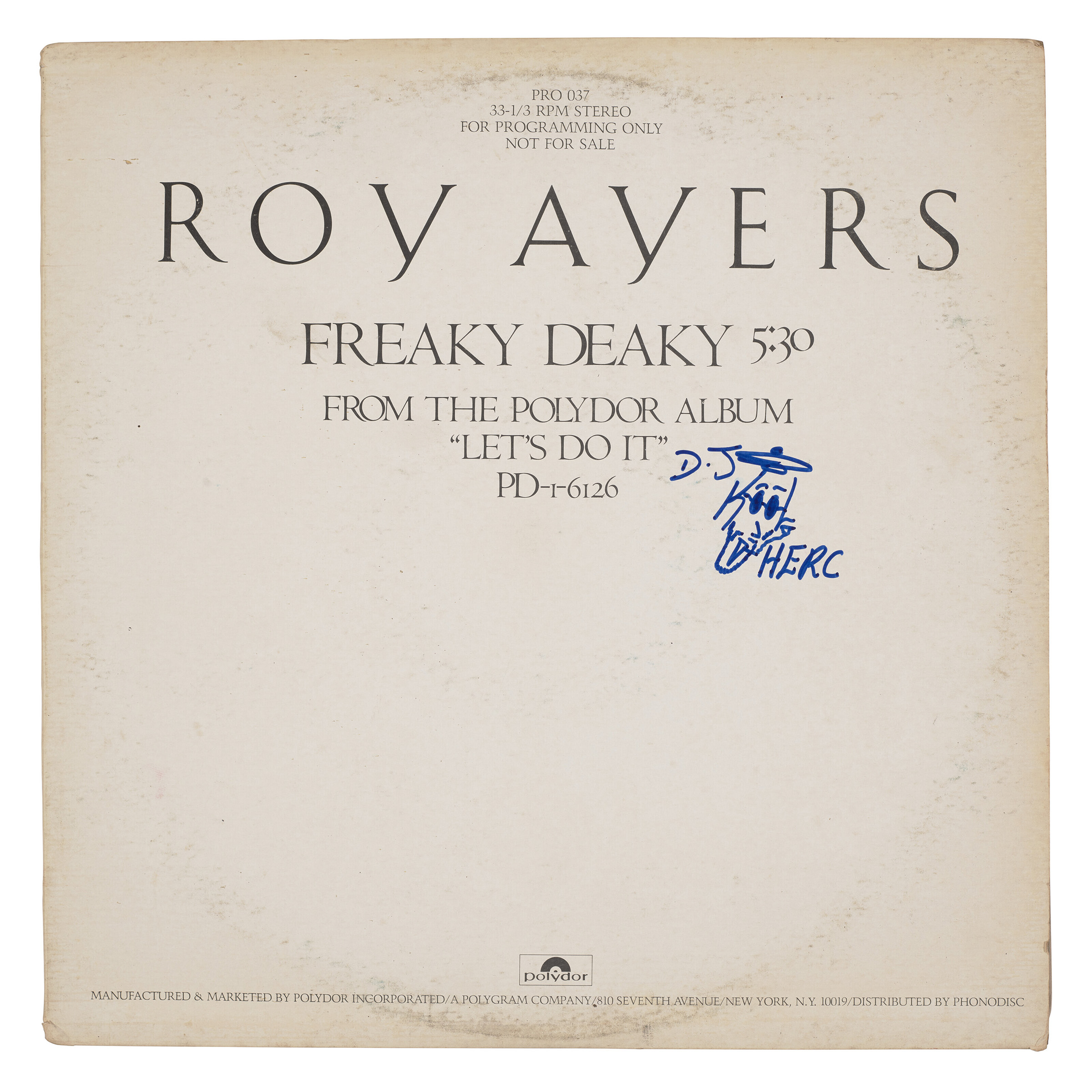 Freaky Deaky, Roy Ayers, 1978. Vinyl Record. London: Released by Polydor Records. Sold for $1,134 DJ Kool Herc & the Birth of Hip-Hop on 18 August 2022 at Christie's Online