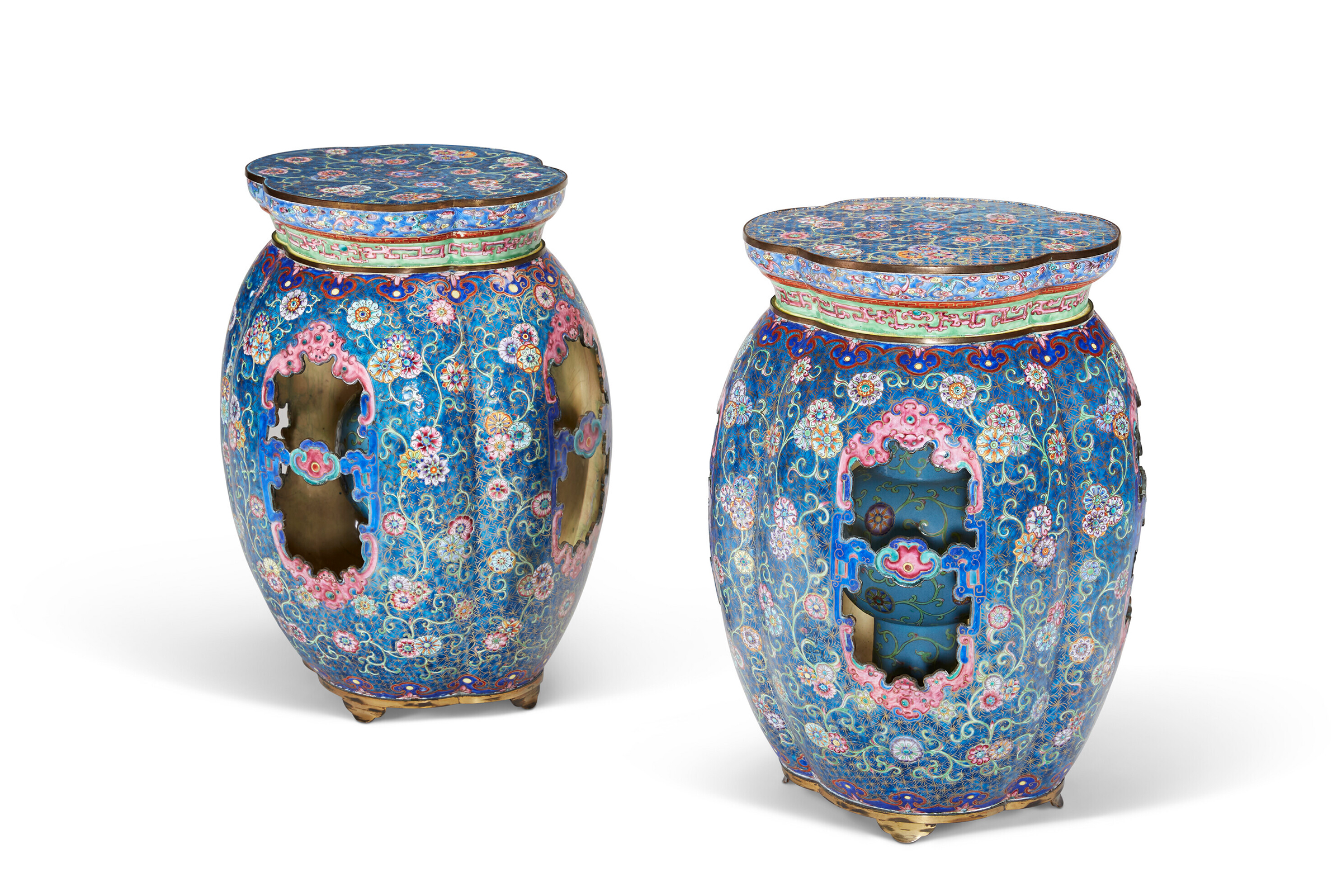 A very rare pair of Chinese painted enamel garden seats, Qing Dynasty, 18th century. Enamel. 19¼ in (49 cm) high. Sold for $264,600 The Ann & Gordon Getty Collection: Volume 4 | Chinese Works of Art, English and European Furniture and Decorative Arts, Day Sale on 23 October 2022 at Christie's in New York