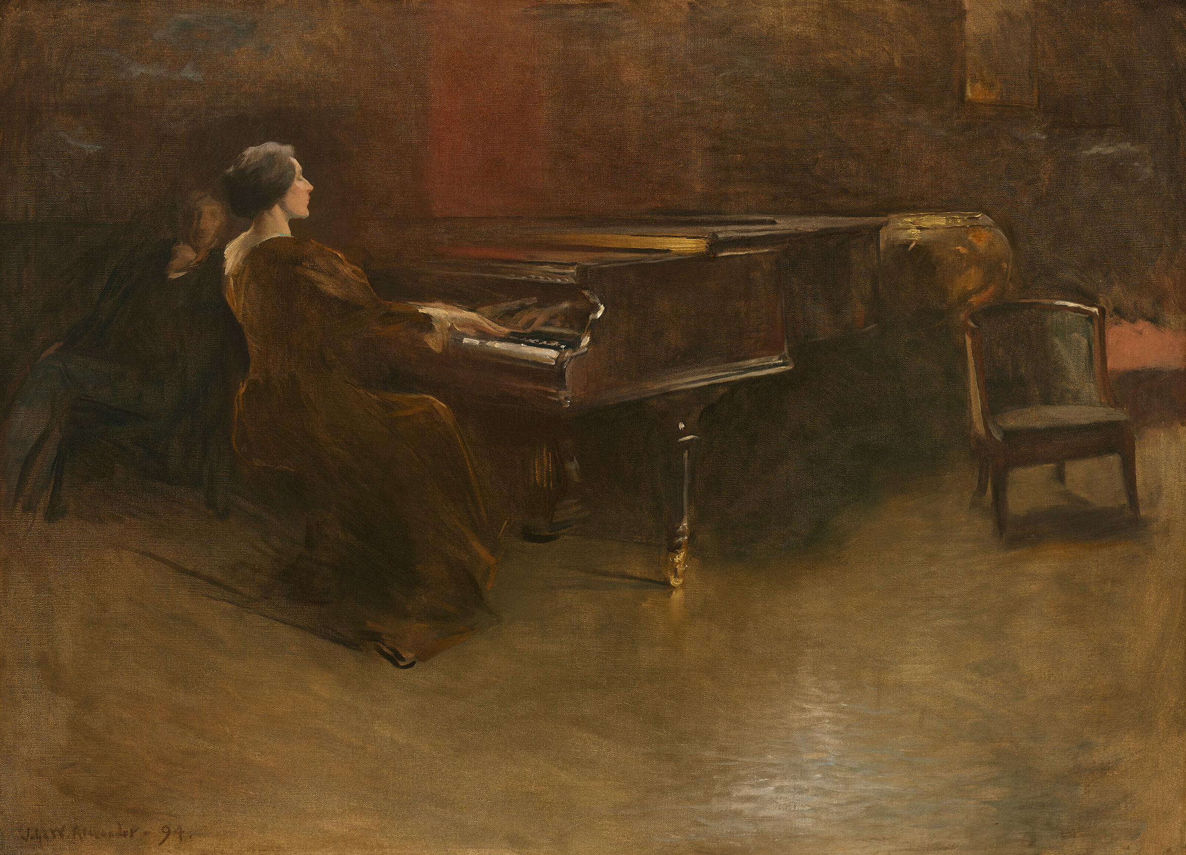 John White Alexander (1856-1915), Le Piano, 1894. Oil on canvas. 31½ x 43½ in (80 x 110.5 cm). Sold for $85,680 in The Ann & Gordon Getty Collection: Volume 2 | Old Master, 19th and 20th Century Paintings, Day Sale on 21 October 2022 at Christie’s in New York