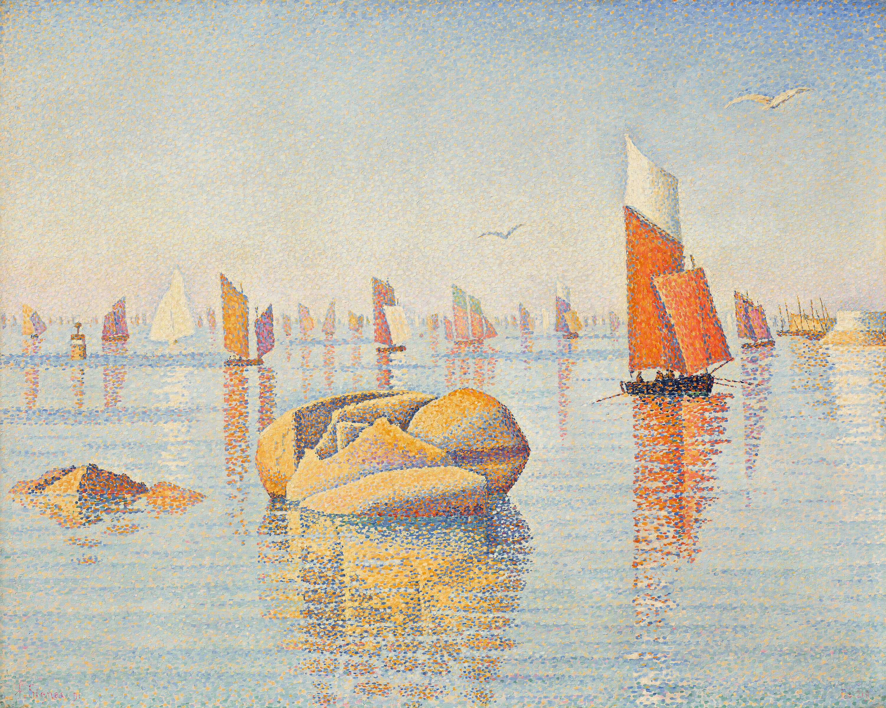 保罗‧希涅克(1863-1935),《孔卡尔诺宁静的清晨(Opus no. 219, larghetto)》,1891年作。油彩 画布。25⅞ x 32 英寸(65.7 x 81.3 公分)。估价待询。此作将于2022年11月9日在佳士得纽约「先锋创见:保罗‧艾伦珍藏」拍卖中呈献