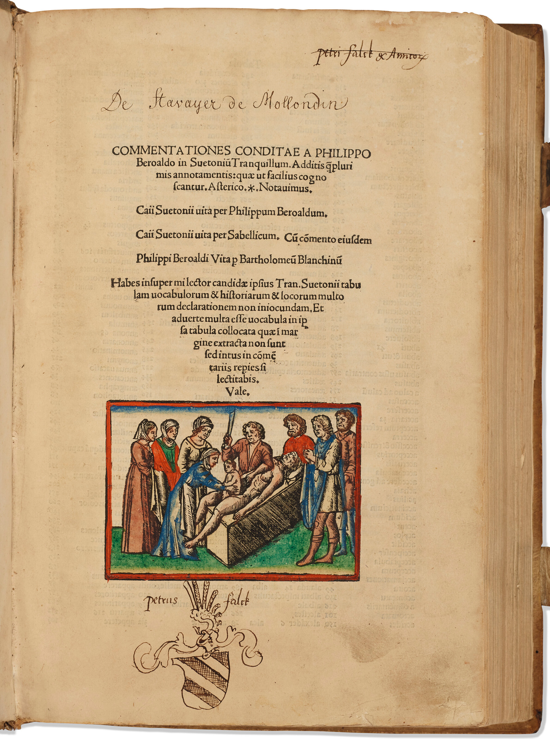 Suetonius and Beroaldo, Commentationes conditae a Philippo Beroaldo in Suetonium Tranquillum, Peter Falck's copy, 1510. Sold for $25,200 in Fine Printed Books and Manuscripts on 7 December 2022 at Christie’s Online