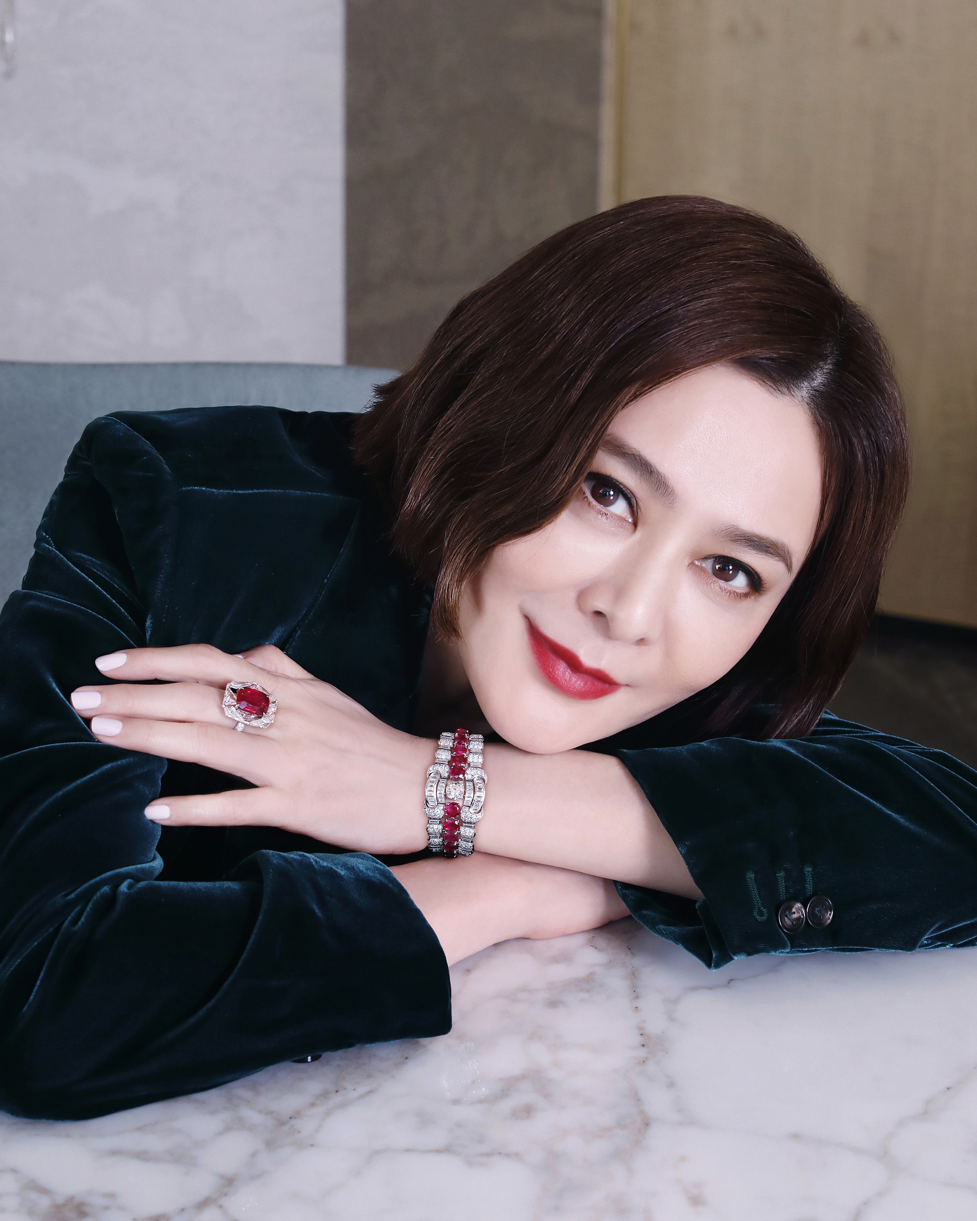 On Rosamund Kwan: A ruby and diamond bracelet. Sold for HK$787,500 in Magnificent Jewels on 28 November 2022 at Christie’s in Hong Kong