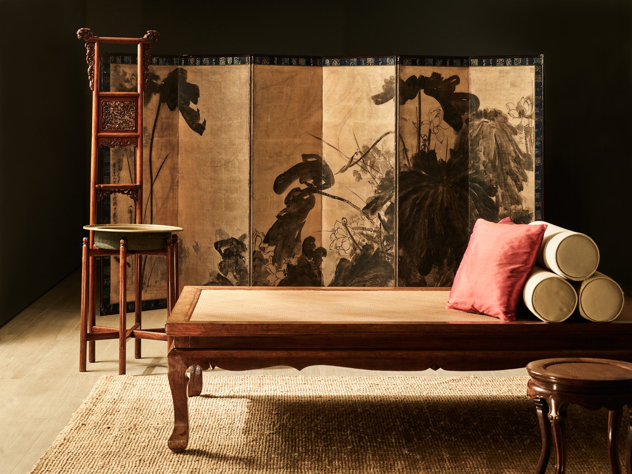 An important and rare huanghuali towel rack and washbasin, mianpenjia. Ming dynasty, 16th-17th century. 70 ⅛ in (178 cm) high. Sold for HK$9,450,000. A very rare huanghuali ‘cabriole-leg’ daybed, ta. Ming dynasty, 16th-17th century. 83½ in (212 cm) wide. Sold for HK$6,300,000. A very rare huanghuali circular stool. 17th century. 19¼ in (49 cm) high. Sold for HK$3,150,000. All sold in Rich Golden Hues And Graceful Forms - Classical Chinese Furniture From The Tseng Collection on 29 November 2022 at Christie’s in Hong Kong