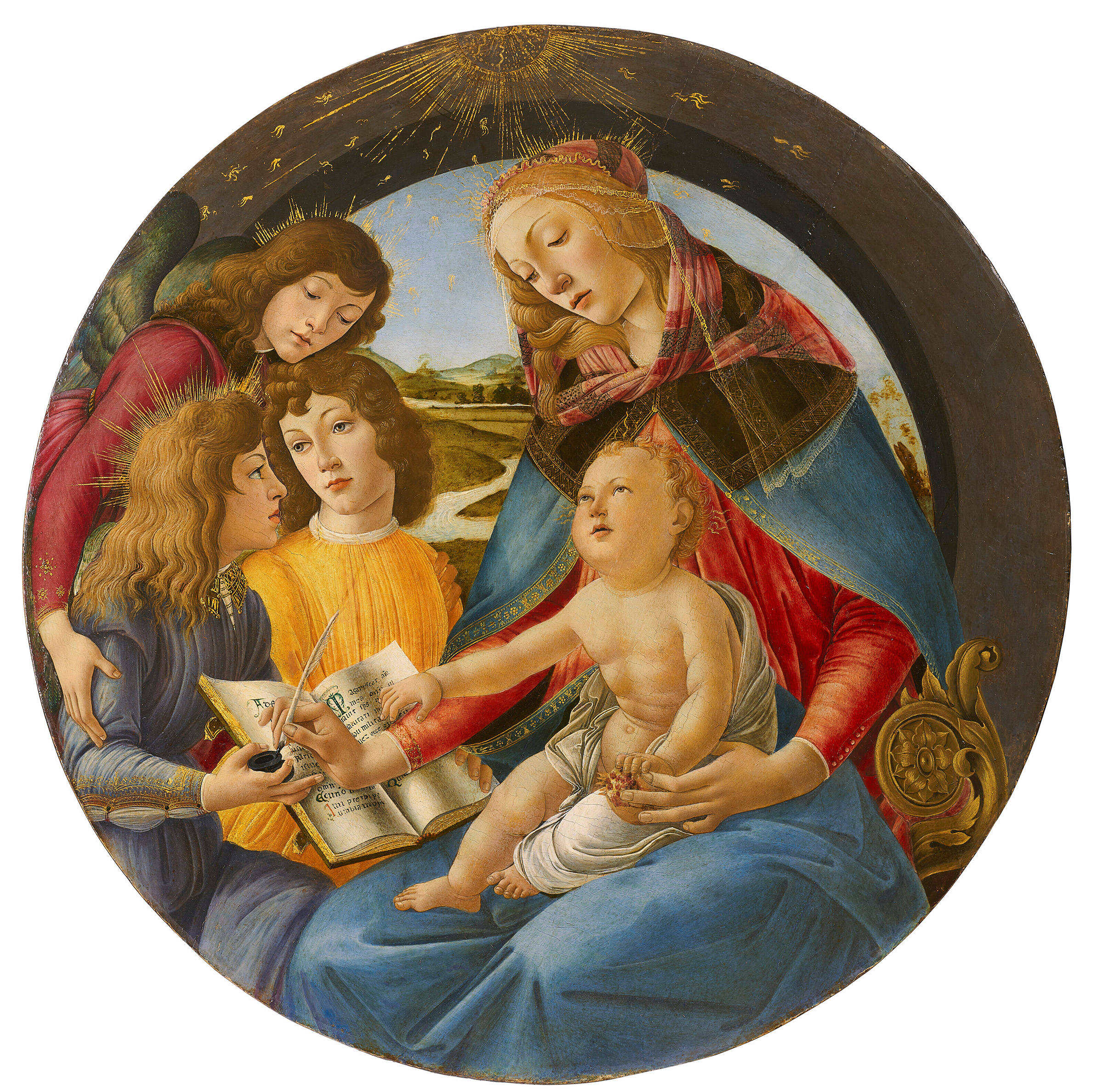 Alessandro Filipepi (1444/5-1510), called Sandro Botticelli, Madonna of the Magnificat. Tempera, oil and gold on panel. Diameter: 24¾ in (62.9 cm). Sold for $48,480,000 in Visionary: The Paul G. Allen Collection. on 9 November 2022 at Christie's in New York