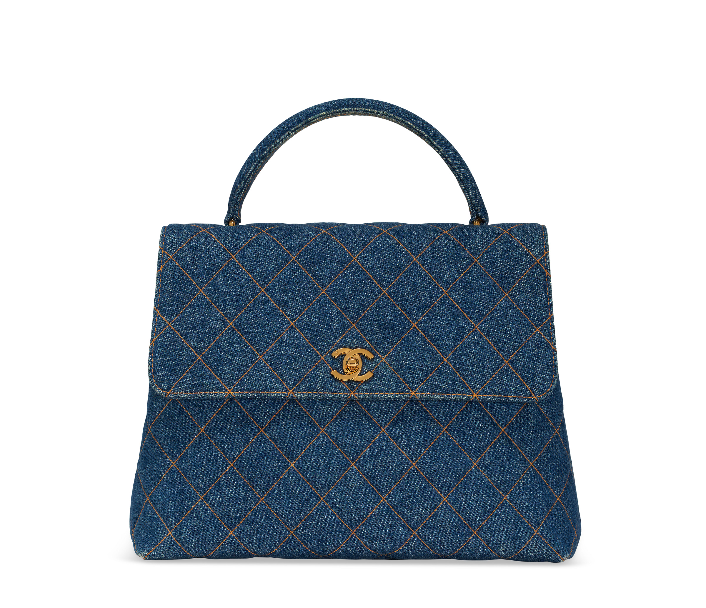 A dark blue denim top handle bag with gold hardware, Chanel, 1996. Sold for $6,048 in Handbags Online: The New York Edit on 12 December at Christie’s online