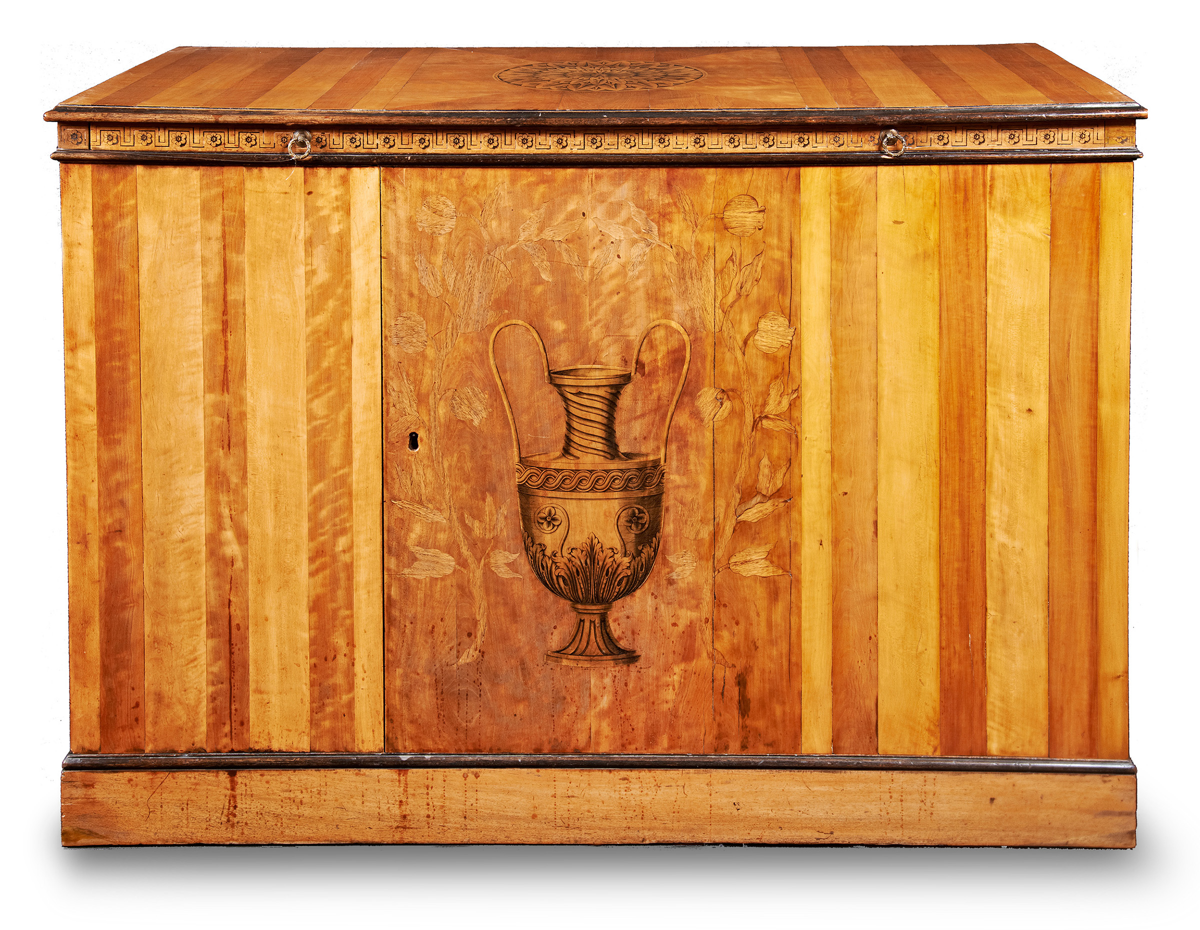 One of a pair of satinwood, holly and marquetry commodes made for the Earl of Coventry. William Ince and John Mayhew, 1765. Croome Court. Photo: courtesy Croome Estate Trustees
