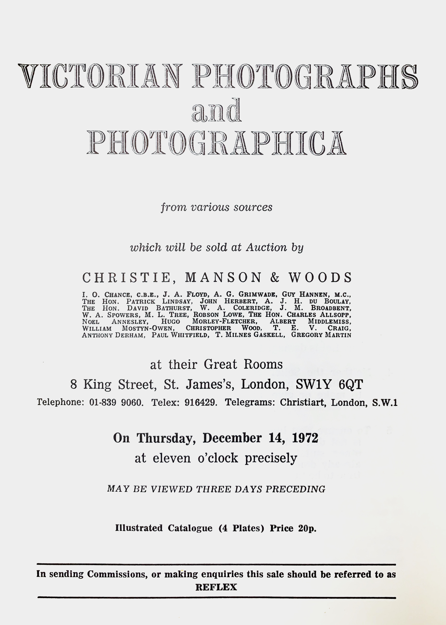 The catalogue of the first ever photographs (and photographica) sale at Christie&rsquo;s in London on 14 December 1972