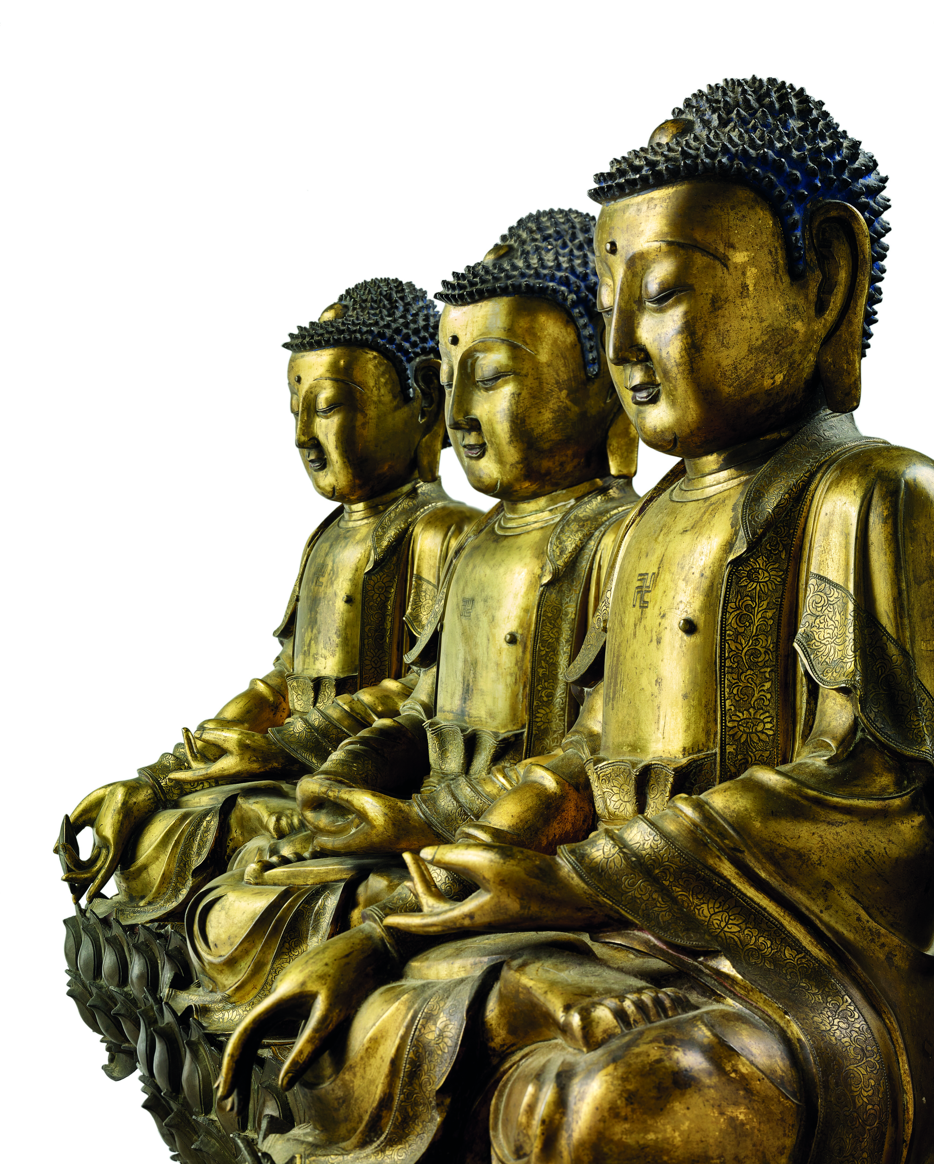 A side view of the Buddhas, which sold for €1,902,000 on 16 December 2022 at Christie’s in Paris