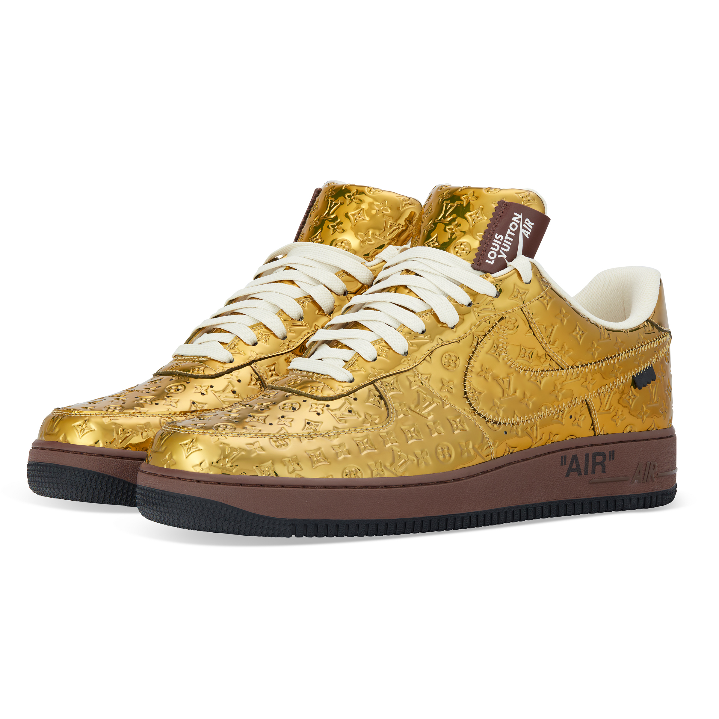 Air Force Low 1 Gold Sneaker by Virgil Abloh. Louis Vuitton x Nike, 2022. Estimate $7,000-$9,000. Offered in The Greats on 29 November-8 December at Christie’s online