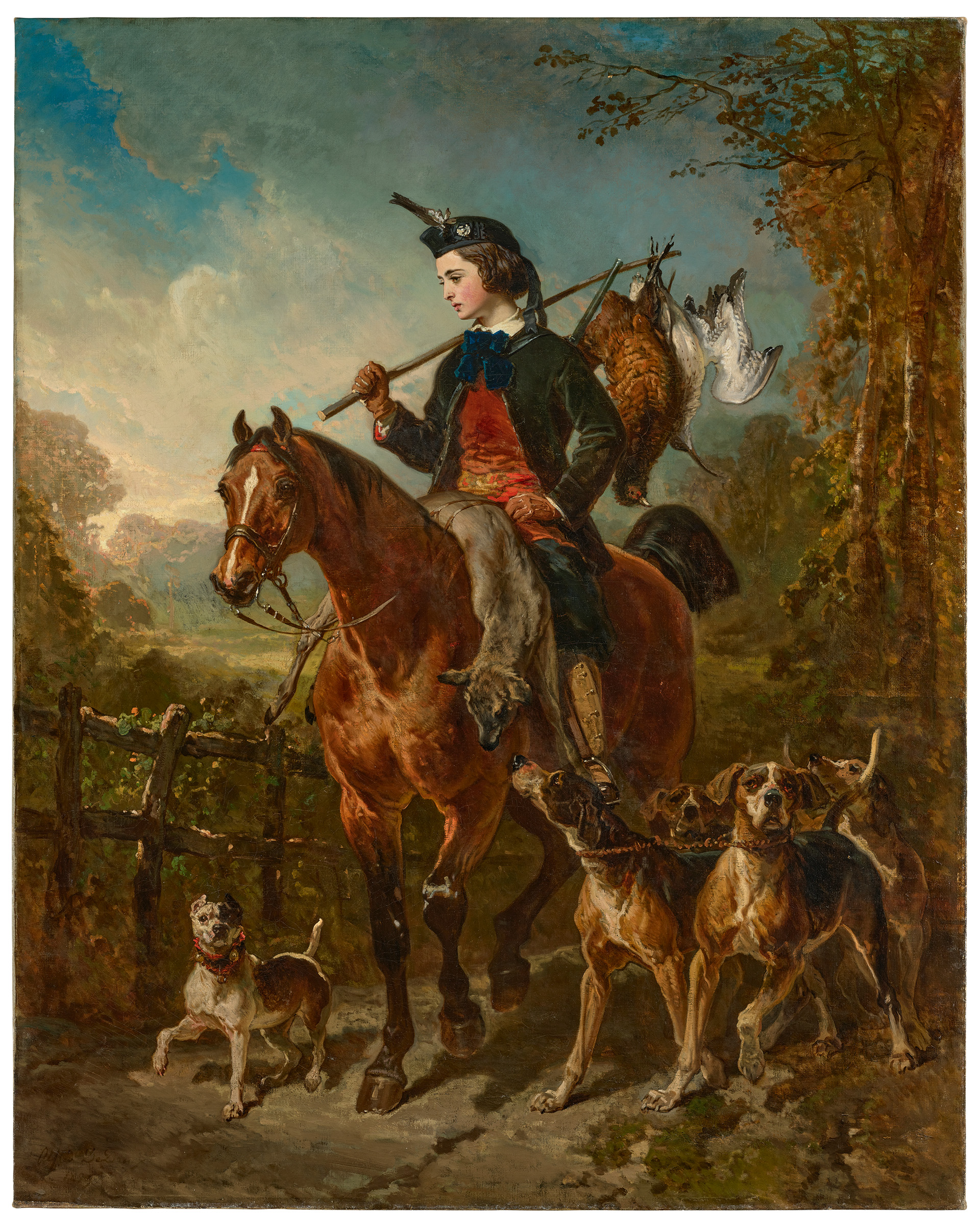 Alfred de Dreux (1810-1860), The Return, 1859. 64¼ x 51 in (163.2 x 131.3 cm). Sold for £930,000 on 9 February 2023 at Christie’s in London