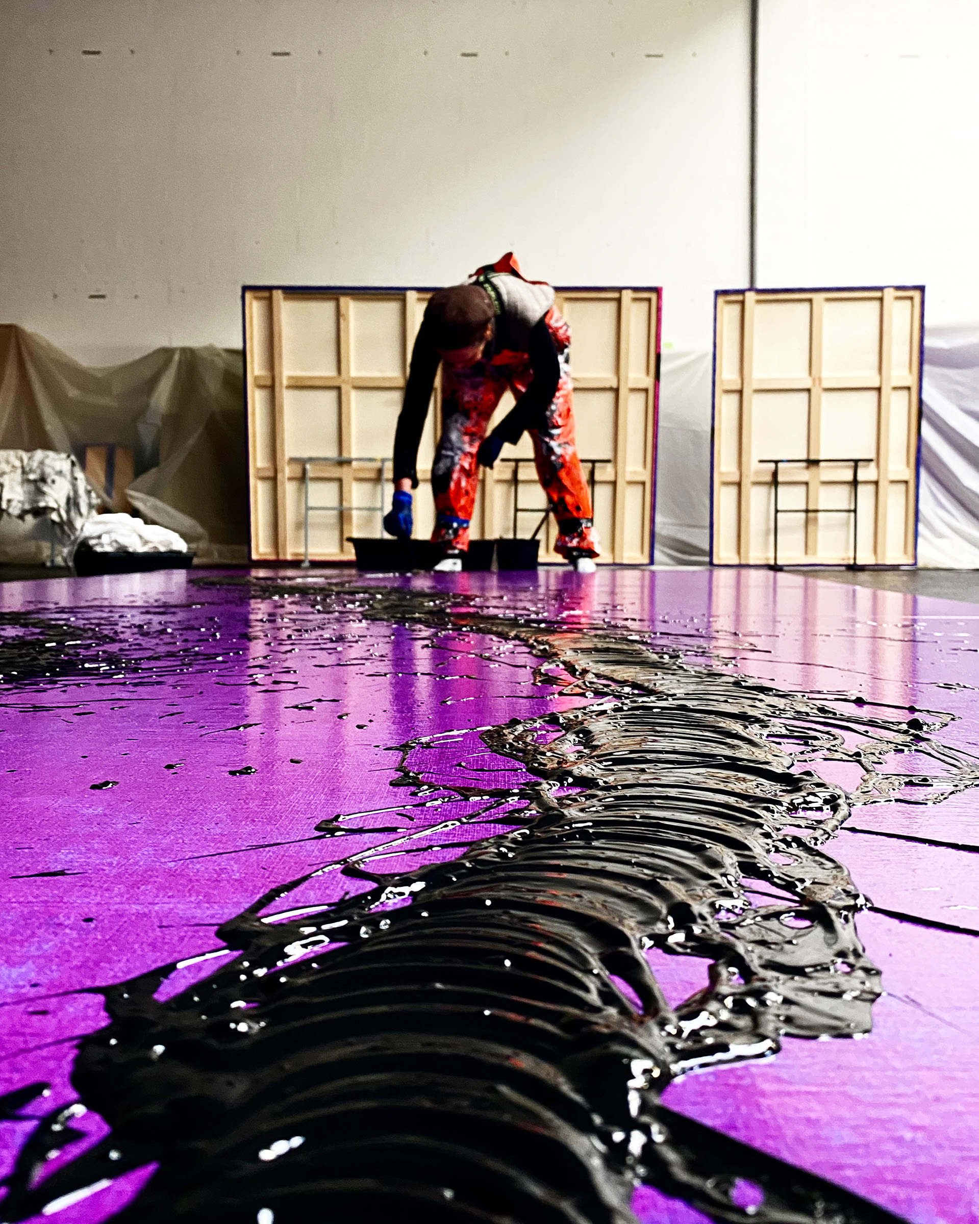 The artist in her studio creating a work for the Energy Lines: Fabienne Verdier