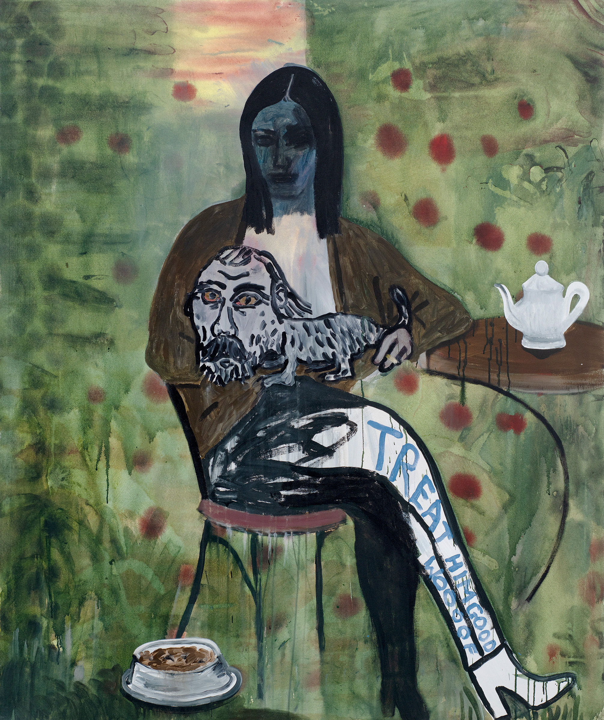 Above, Treat Him Good, 2022. Acrylic on canvas. 182.9 x 152.4 cm. Left, Born Toulouse, 2022. Acrylic on canvas. 182.9 x 152.4 cm