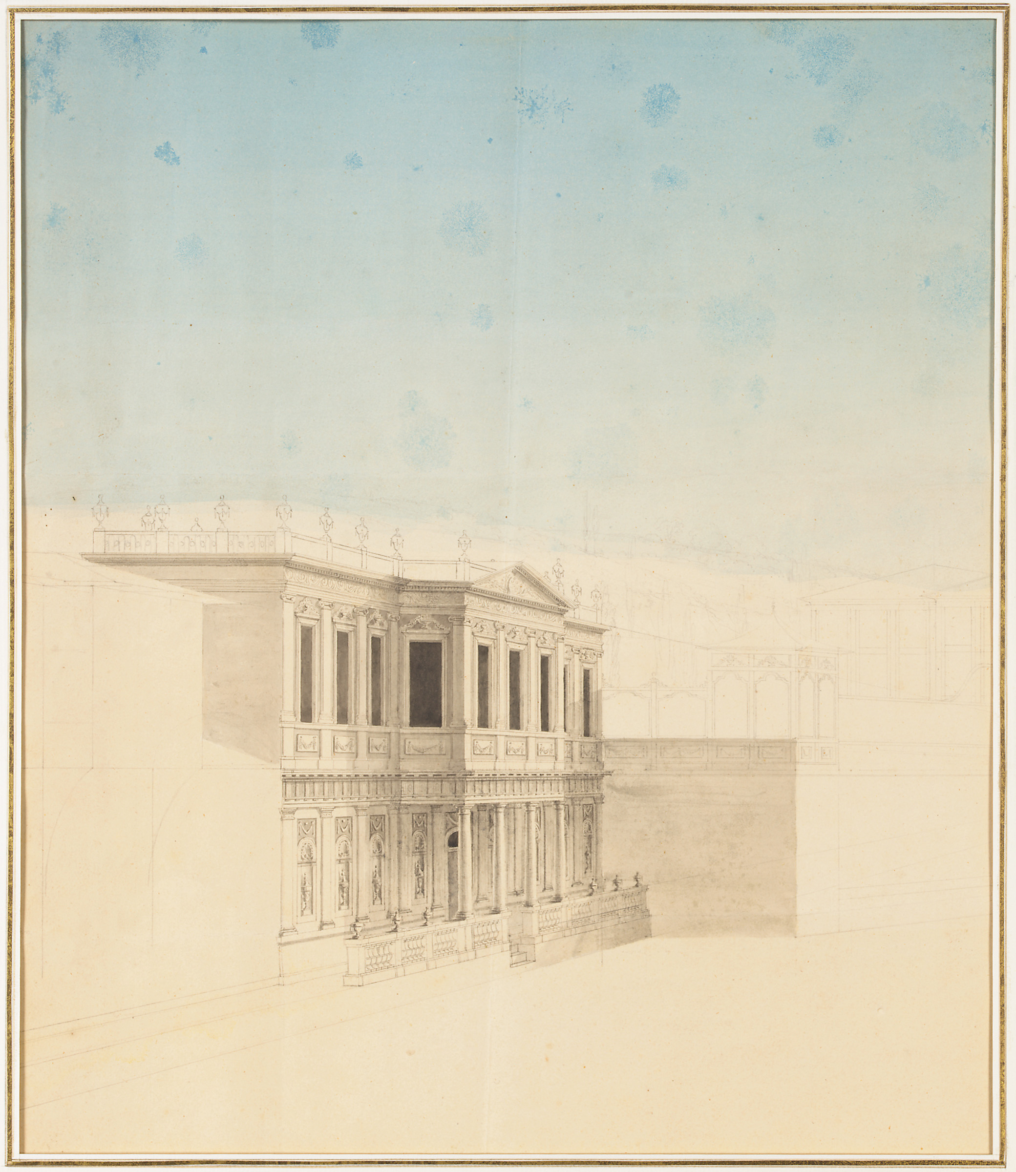 This view by Melling is of Sultana Hatice’s palace at Defterdarburnu on the Bosphorus, which he helped design. The drawing sold for €20,400 on 17 March 2005 at Christie’s in Paris