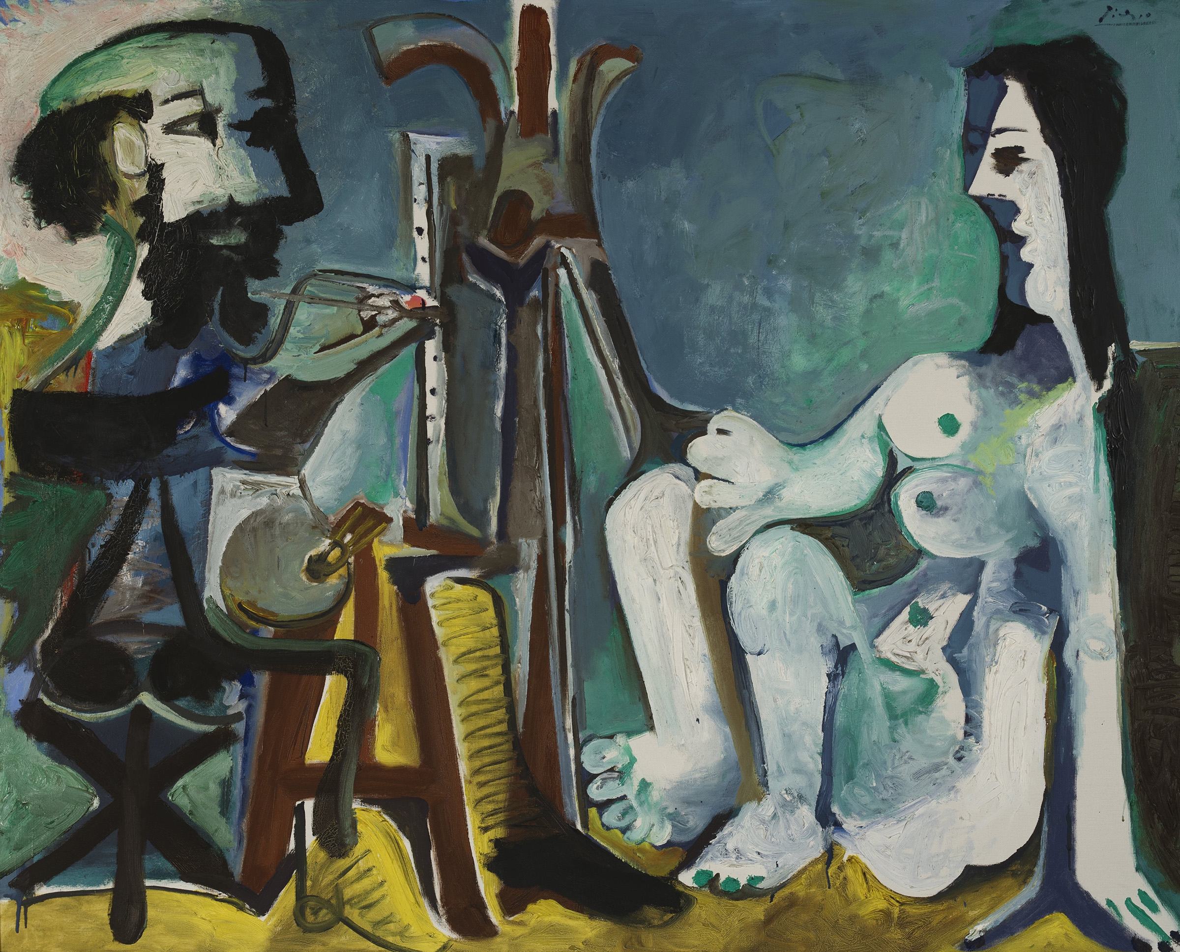 Pablo Picasso (1881-1973), The Painter and His Model, 1963. Oil on canvas. 130 x 162 cm. Nahmad Collection. © Succession Picasso/2022, ProLitteris, Zurich
