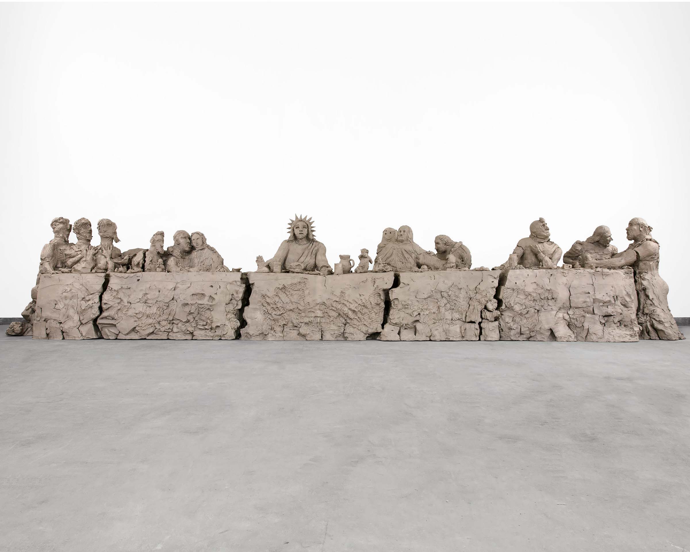 Urs Fischer (b. 1973), last supper, 2014. 57 x 302 x 58 in (144.8 x 767.1 x 147.3 cm). Cast bronze and stainless steel armature, in three parts. Sold for $1,008,000 in ADAM: Works from the Collection of Adam Lindemann on 9 March 2023 at Christie’s in New York. © Urs Fischer. Courtesy of the artist and Gagosian. Photographer: Stefan Altenburger
