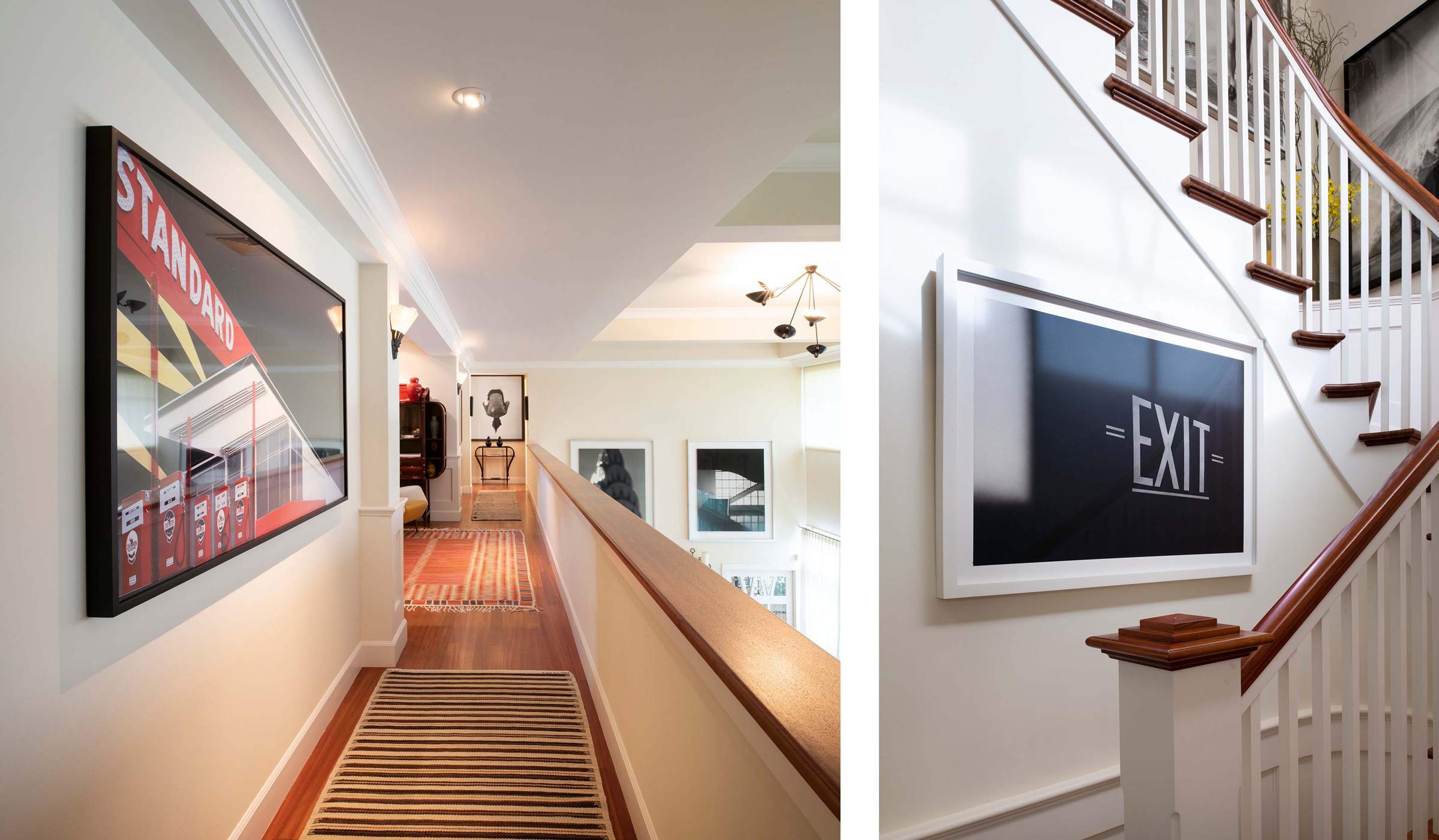 Left: Vik Muniz’s, Standard Station (Night) makes direct reference to Ed Ruscha’s Pictures of Cars. Right: Ruscha’s Exit is intentionally placed by the stairwell to encourage interaction with the viewer