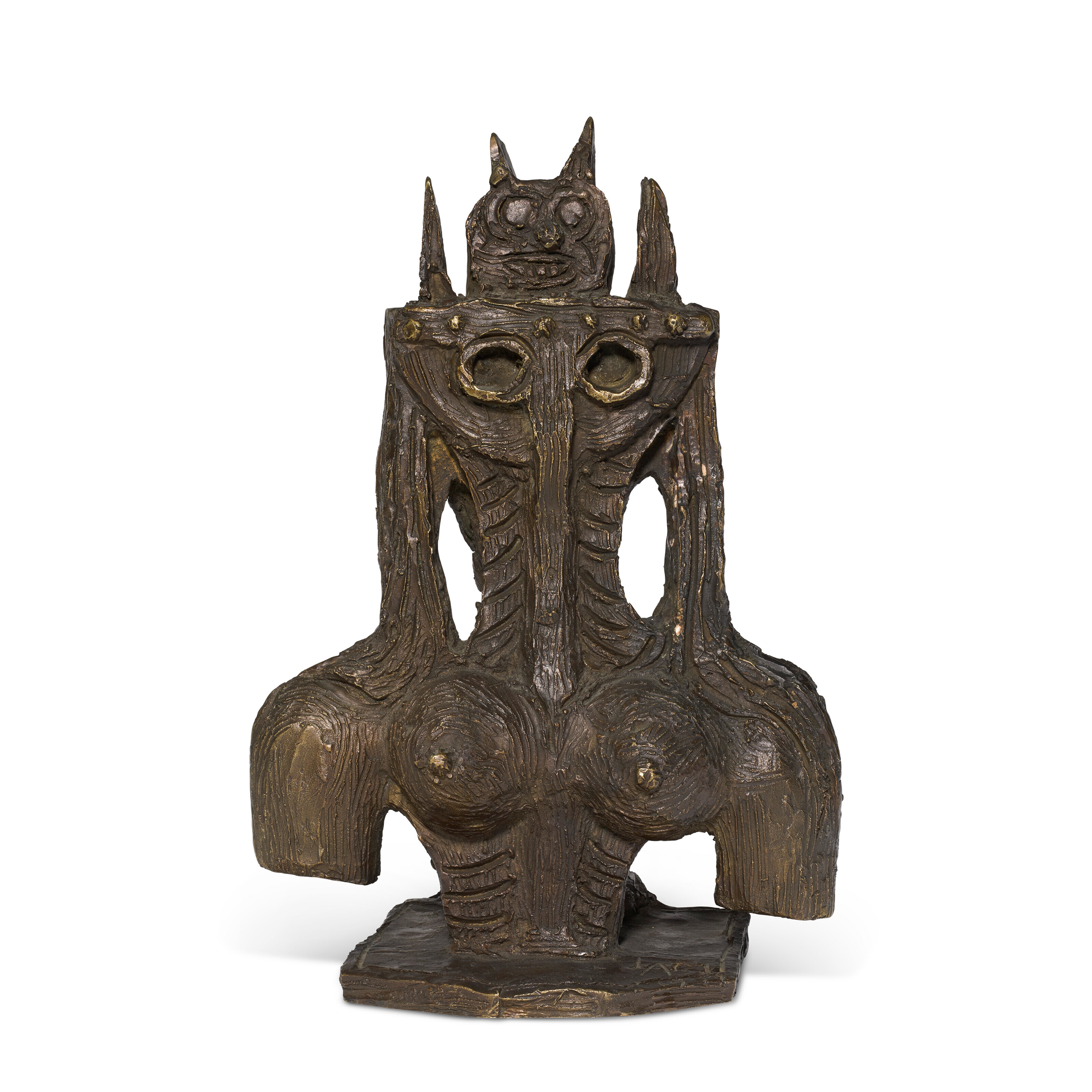 Wifredo Lam (1902-1982), Yemaya, 1977. Height: 4 in (10.2 cm) Width: 32 in (81.3 cm) Depth: 10 in (25.4 cm) (dimensions variable when installed). Bronze. Sold for $15,120 in Latin America Art Online on 14 March 2023 at Christies online