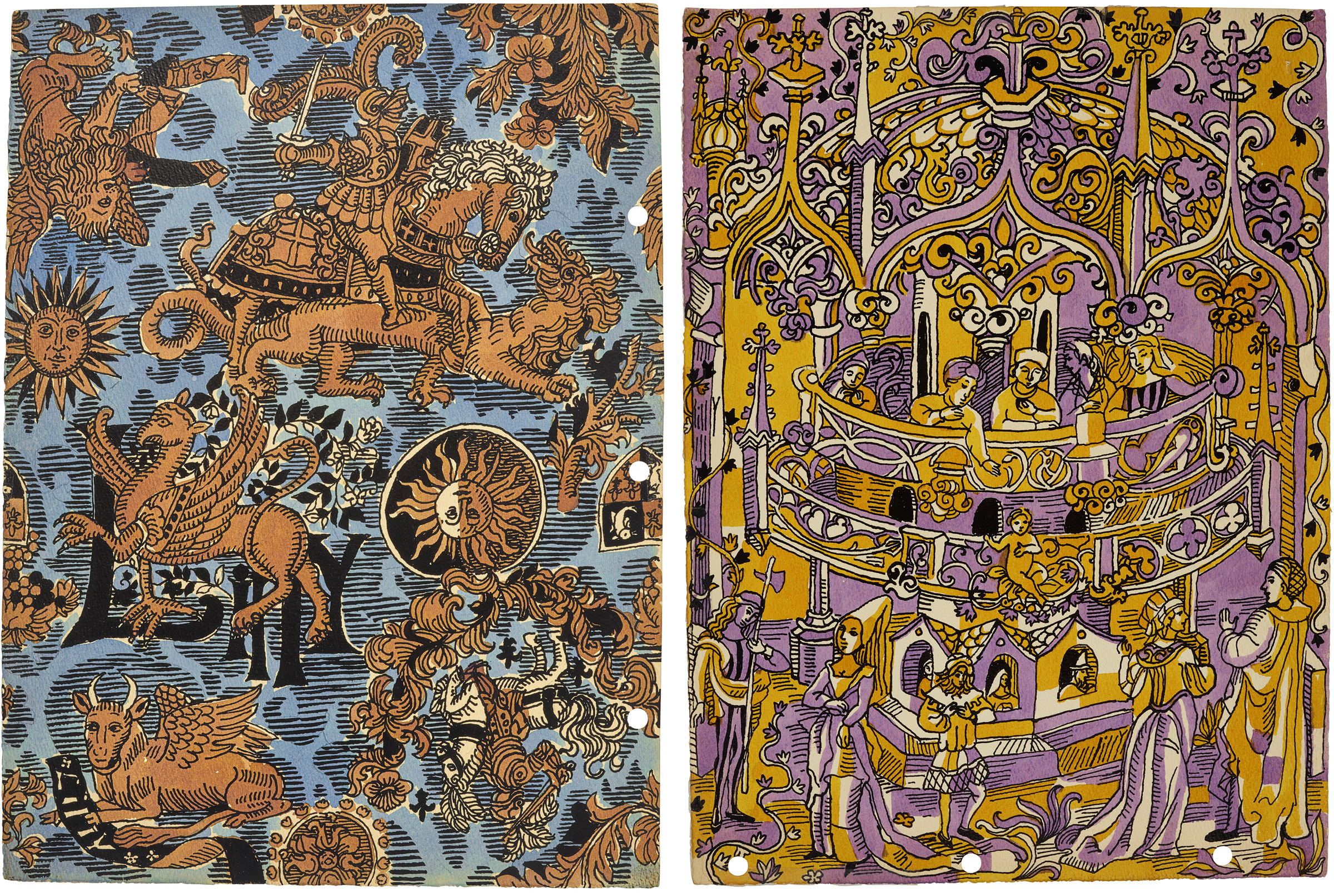 Left: Suzie Zuzek (1920-2011), Heraldry, 1970. Watercolour, ink, and graphite on paper. 15 x 11 ⅛ in. (38.1 x 28.3 cm). Sold for $5,292. Right: Suzie Zuzek (1920-2011), Estrade, 1971. Watercolour and ink on paper. 15 x 11 in. (38.1 x 27.9 cm). Sold for $3,780. Both sold in Suzie Zuzek: The Artist Behind Lilly Pulitzer on 17 April at Christie’s online. Both images: © The Original I.P. LLC