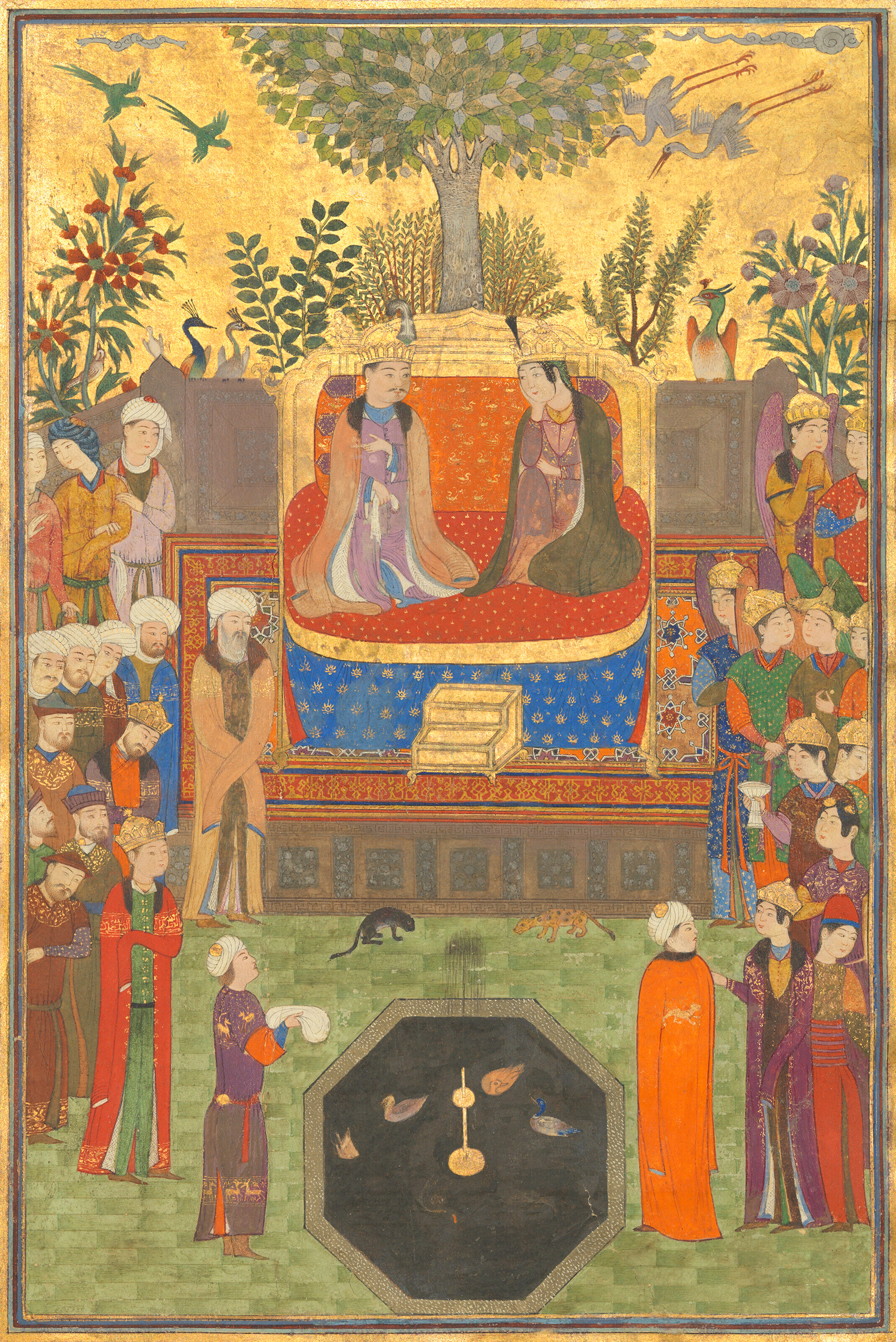 Baysunghur in the guise of Solomon with the Queen of Sheba, Timurid Herat, mid-15th century. Painting 7⅛ x 4¾ in (18.1 x 12.4 cm); folio 10¾ x 6¾ in (27.5 x 16.8 cm). Sold for £781,200 on 27 April 2023 at Christie’s in London