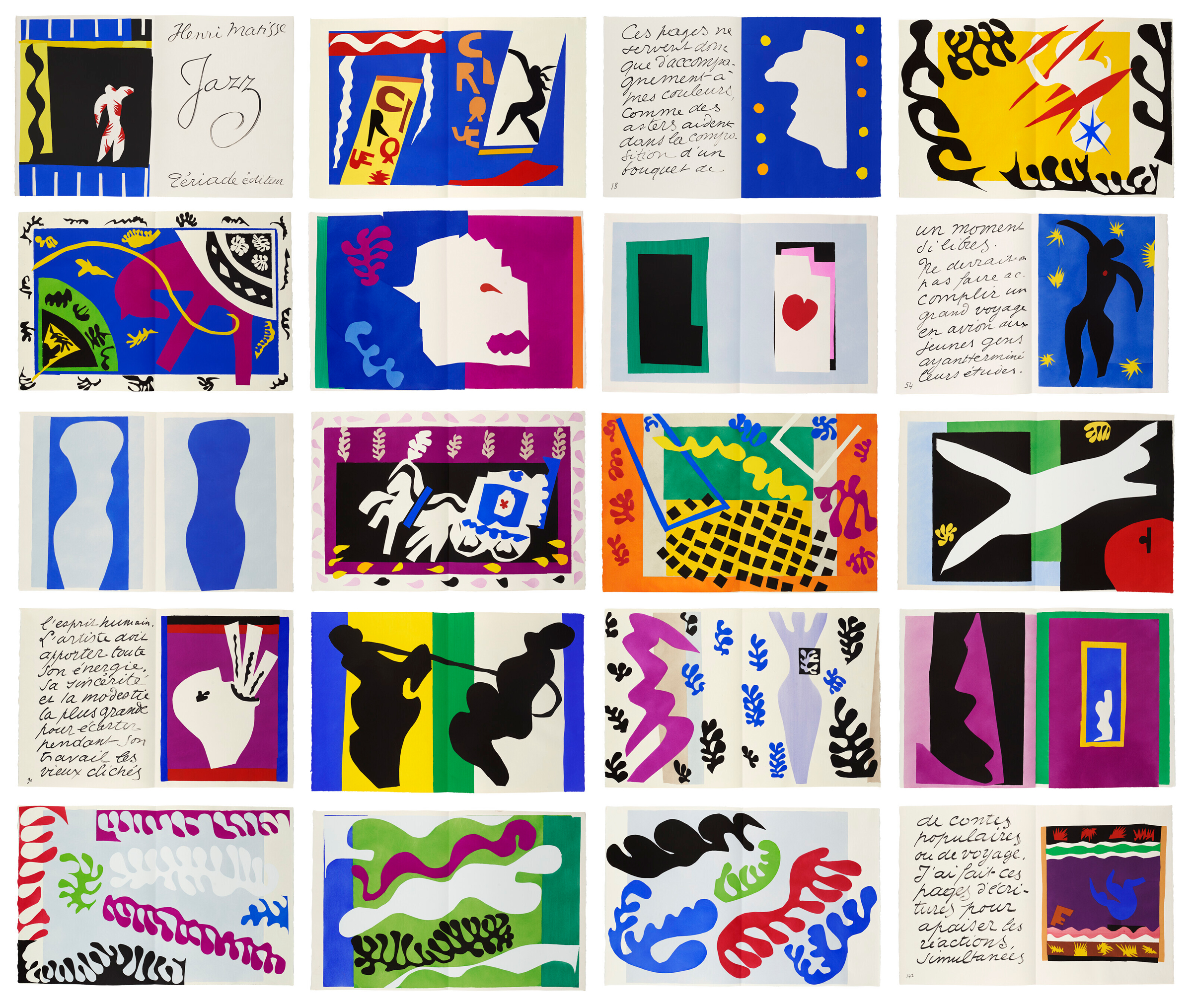 Henri Matisse (1869-1954), Jazz, 1947. Complete set of twenty pochoirs in colors, on Arches paper. Overall: 16&frac34; x 12⅞ x 1⅜ in. (42.5 x 32.7 x 4.1 cm). Each Sheet: 16⅝ x 25⅝ in. (42.2 x 65.2 cm). Sold for $630,000 in The Sale of the Century: An Important Corporate Collection of Prints and Multiples on 19 April at Christie's in New York
