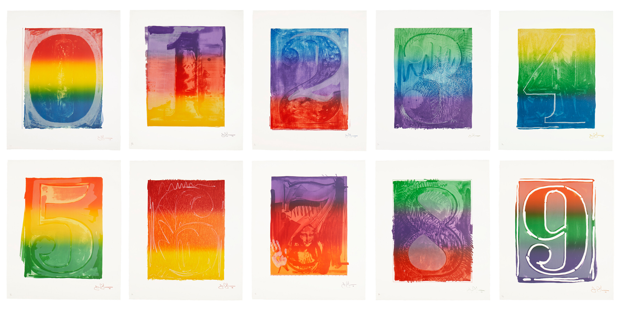 Jasper Johns (b. 1930), Color Numeral Series, 1969. Complete set of ten lithographs in colours, on Arjomari paper. Each Sheet: 38 x 31 in. (96.5 x 78.7 cm). Sold for $819,000 in The Sale of the Century: An Important Corporate Collection of Prints and Multiples on 19 April at Christie's in New York