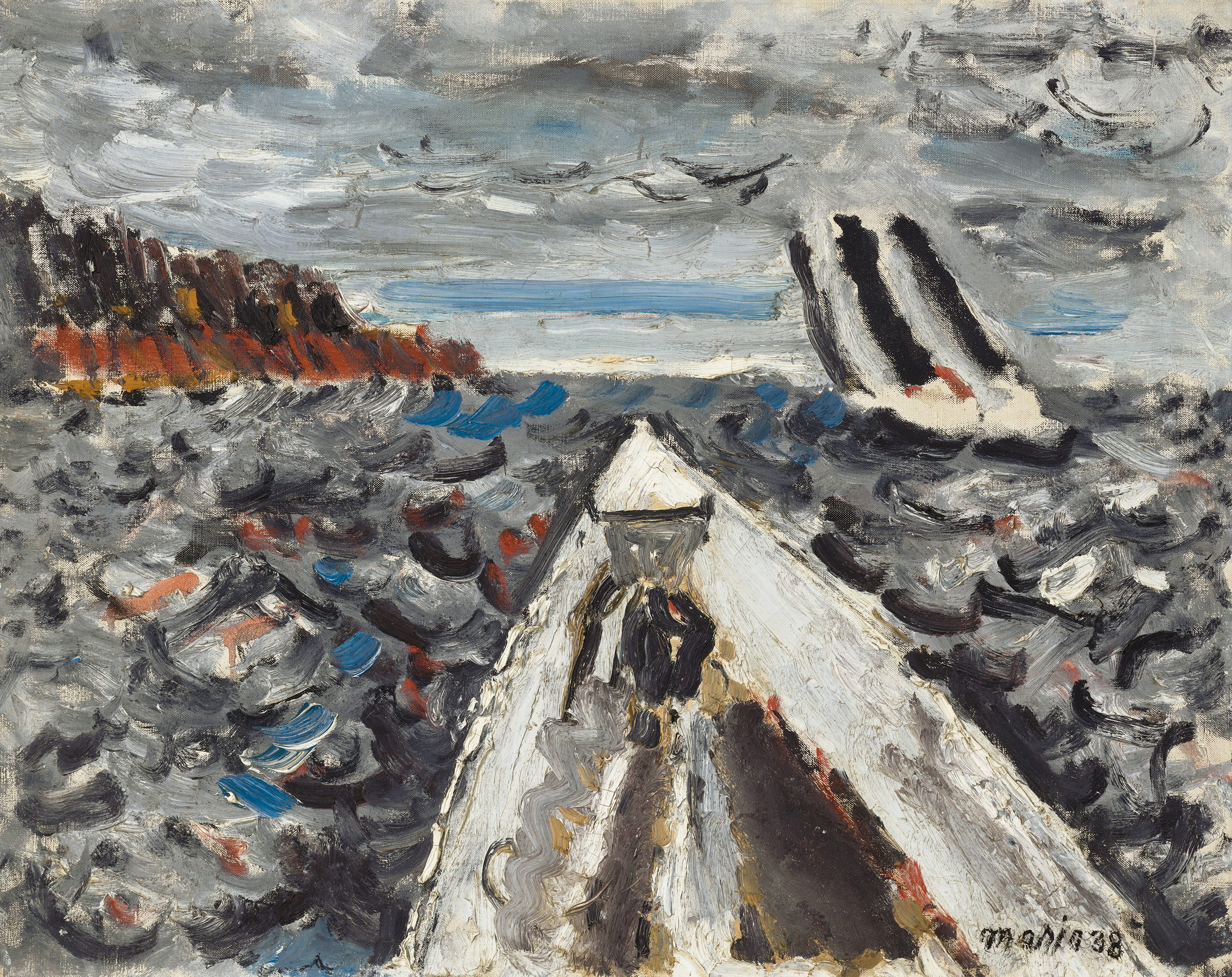 John Marin (1870-1953), Lobster Boat, Cape Split, Maine, 1938. Oil on canvas. 22 x 28 in (55.9 x 71.1 cm). Sold for $1,925,500 in Modern American Masterworks from the Ted Shen Collection&nbsp;on 21 April 2023 at Christie&rsquo;s in New York