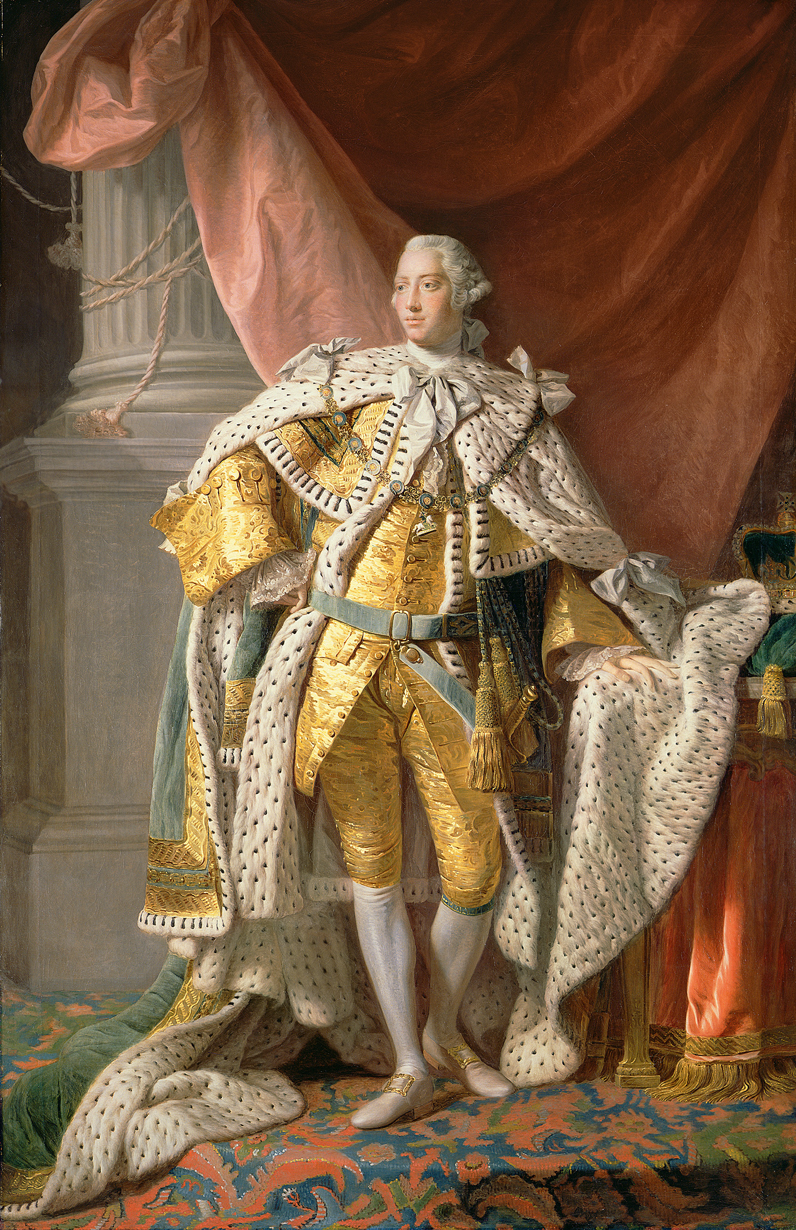 Allan Ramsay (1713-1784), George III (1738-1820), 1766. Oil on canvas. Blickling Hall, Norfolk, UK. George’s coronation took place on 22 September 1761. The prime version of this portrait, from 1761-2, is in the Royal Collection. Photo: National Trust Photographic Library / Christopher Hurst / Bridgeman Images